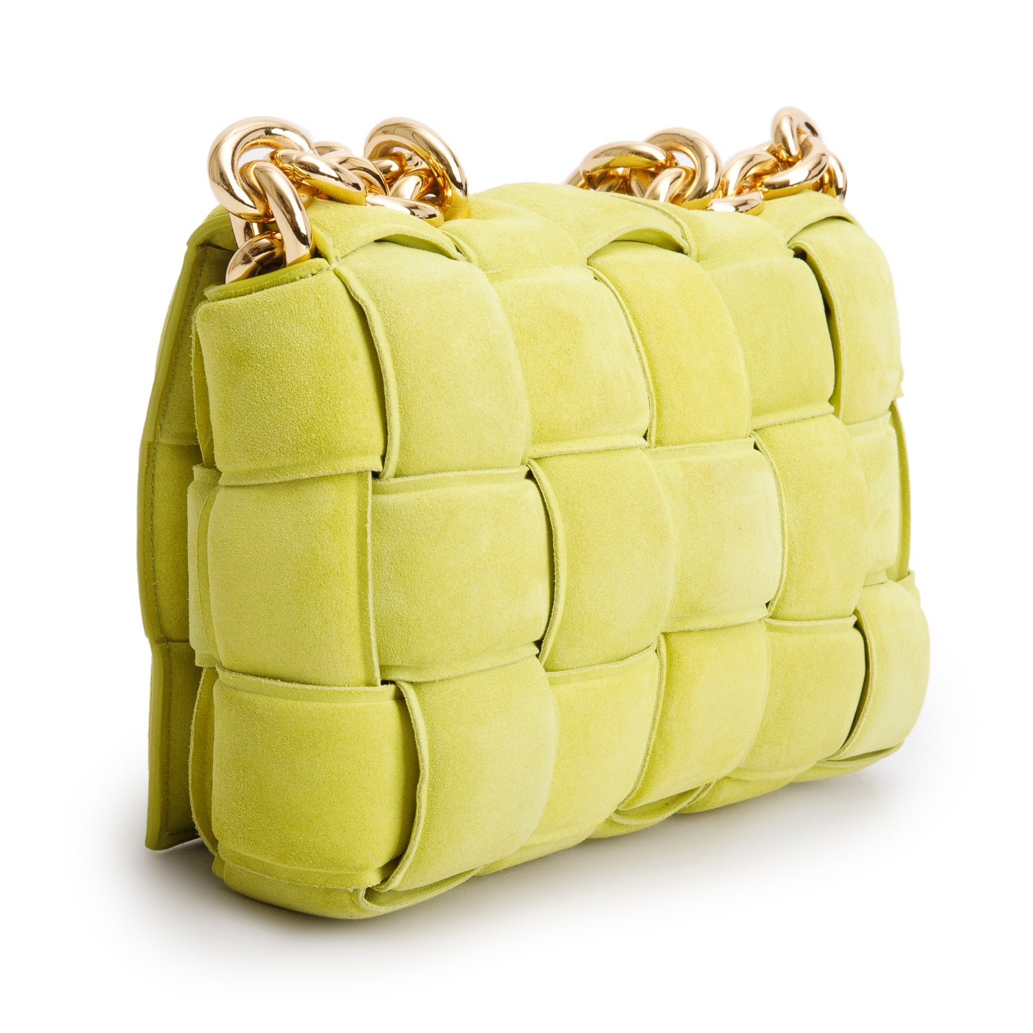 Bottega Veneta Green Suede Padded Leather Maxi Chain Cassette Bag