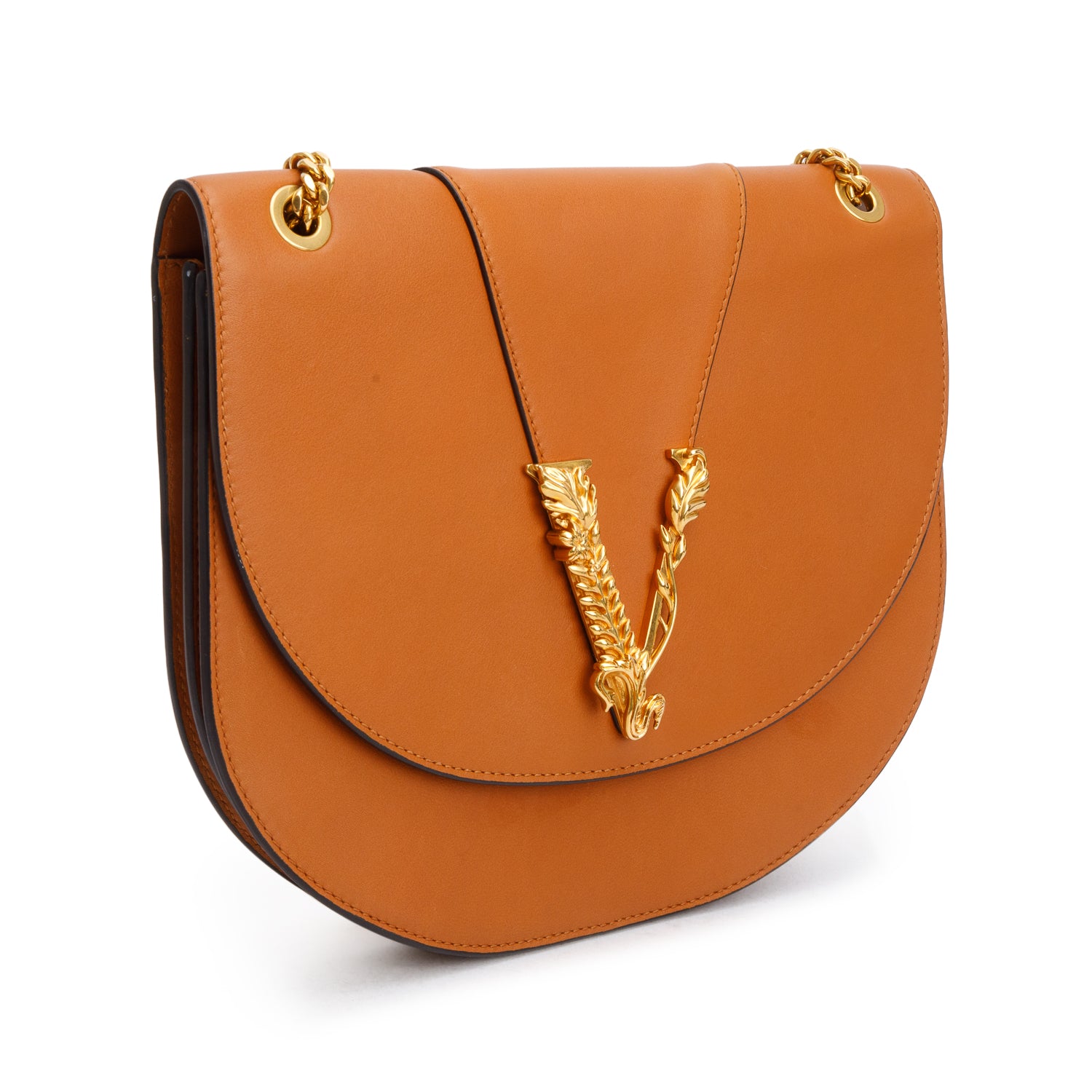 Versace Brown Nappa Leather Virtus Shoulder Bag