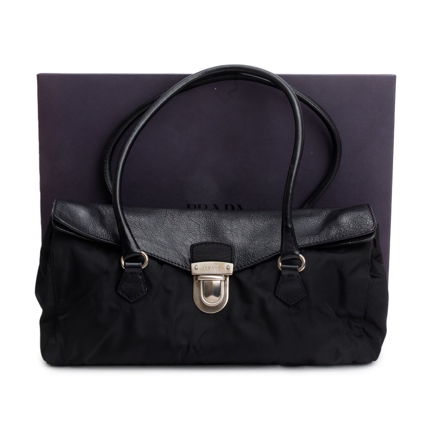 Prada Black Tessuto Nylon Bufalo Leather Easy Shoulder Bag w/ Box & Authenticity Card