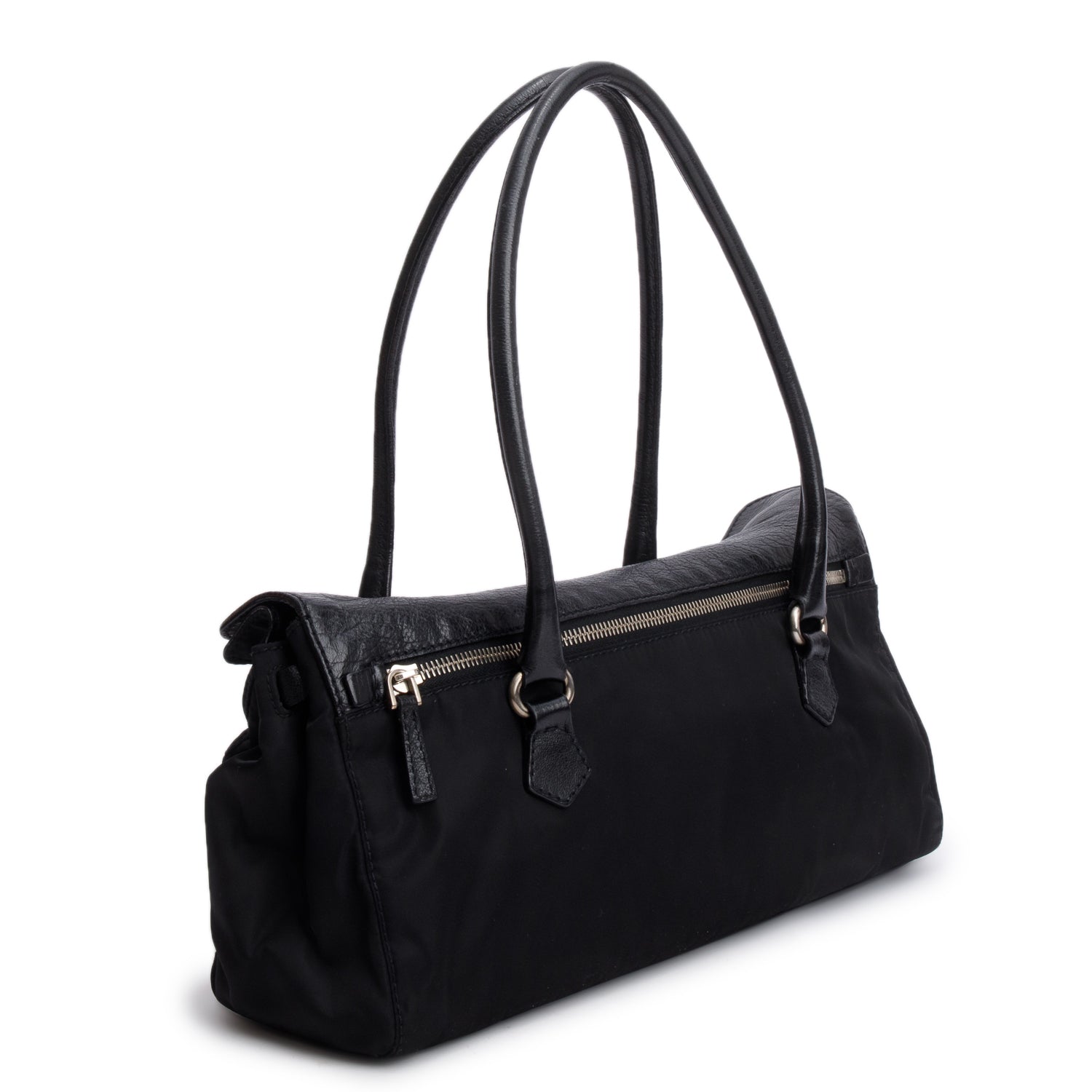 Prada Black Tessuto Nylon Bufalo Leather Easy Shoulder Bag w/ Box
