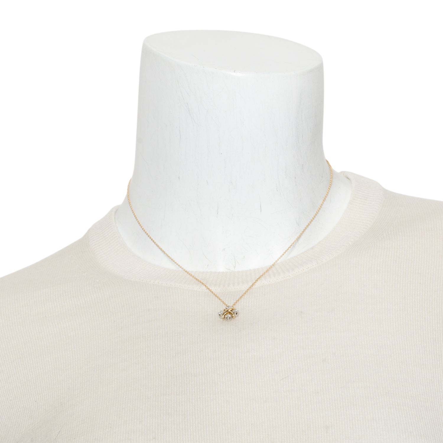 Tiffany & Co. 18k Yellow Gold & Platinum Diamond Sixteen Stone Pendant Necklace w/ Box