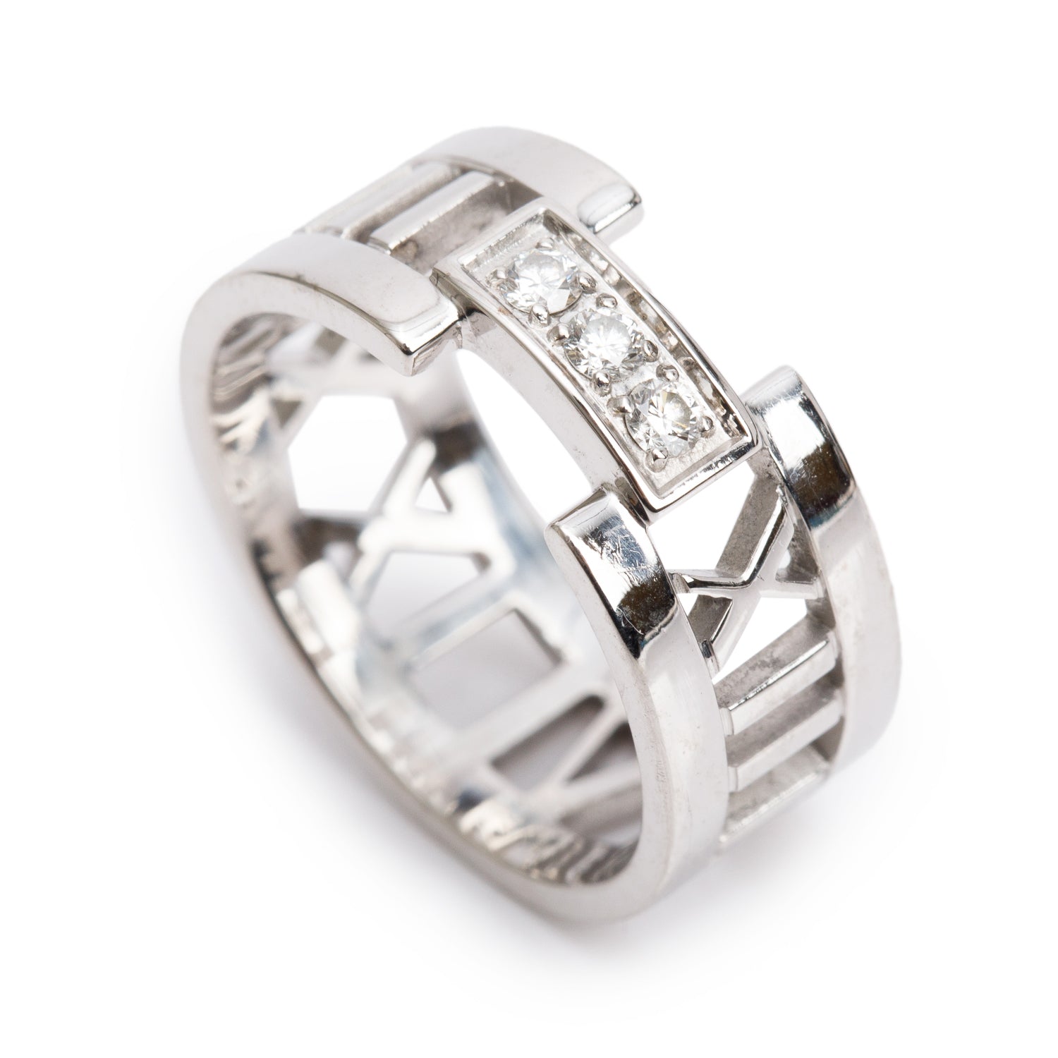 Tiffany & Co. 18k White Gold Diamond Wide Atlas Open Ring, Size 7.25