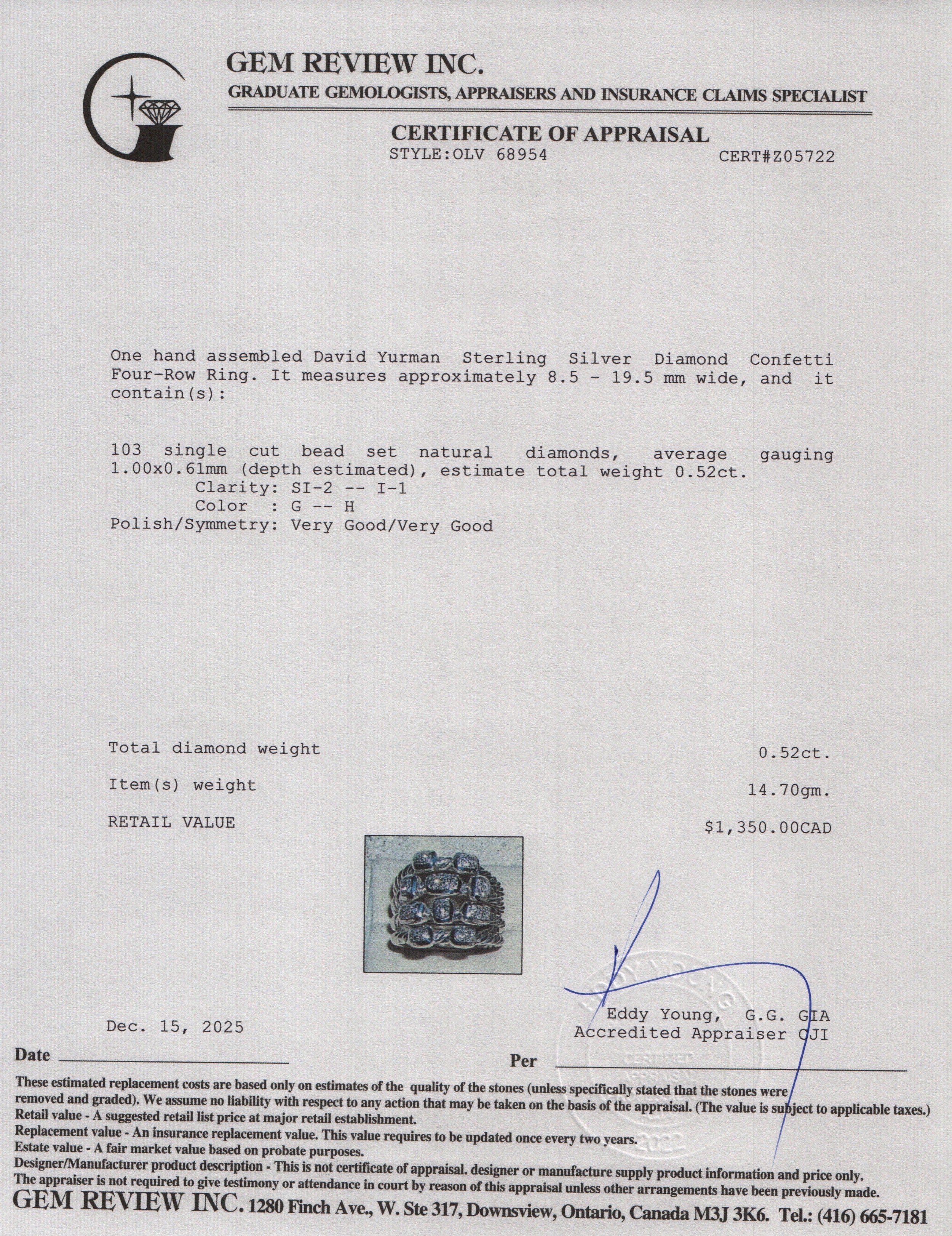 David Yurman Sterling Silver Diamond Confetti Four-Row Ring, Size 6.75