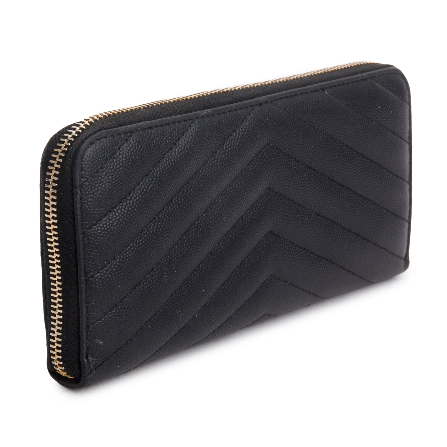 Saint Laurent Black Grained De Poudre Cassandre Matelasse Zip Around Wallet