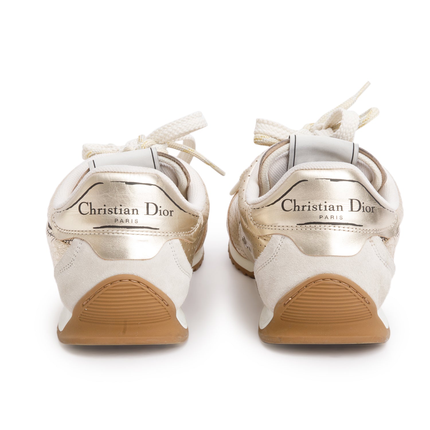 Christian Dior Metallic Gold Leather Beige Suede D-Sketch Sneakers, Size 38 w/ Box