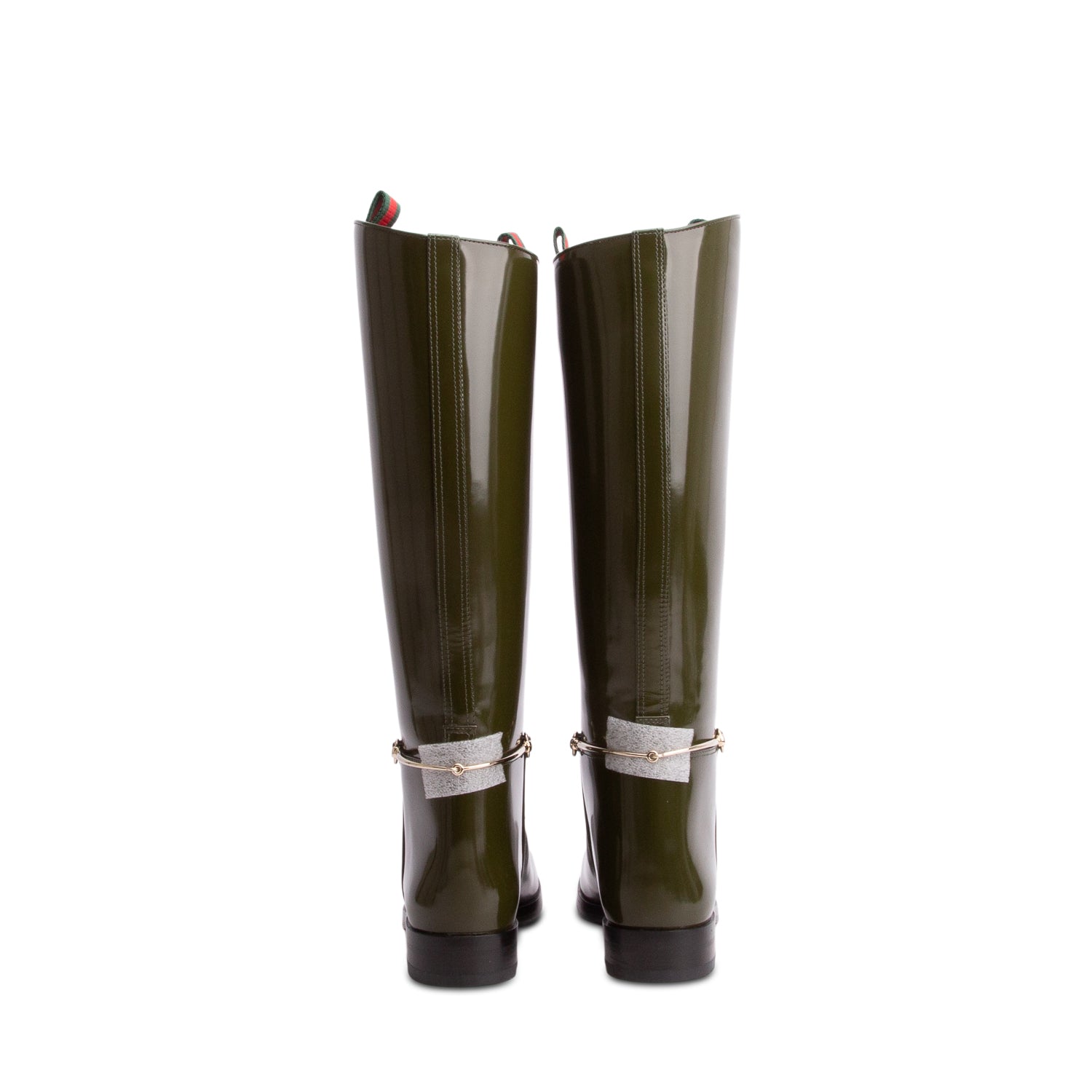 Gucci Green Patent Leather Web Horsebit Riding Boots, Size 39 w/ Box