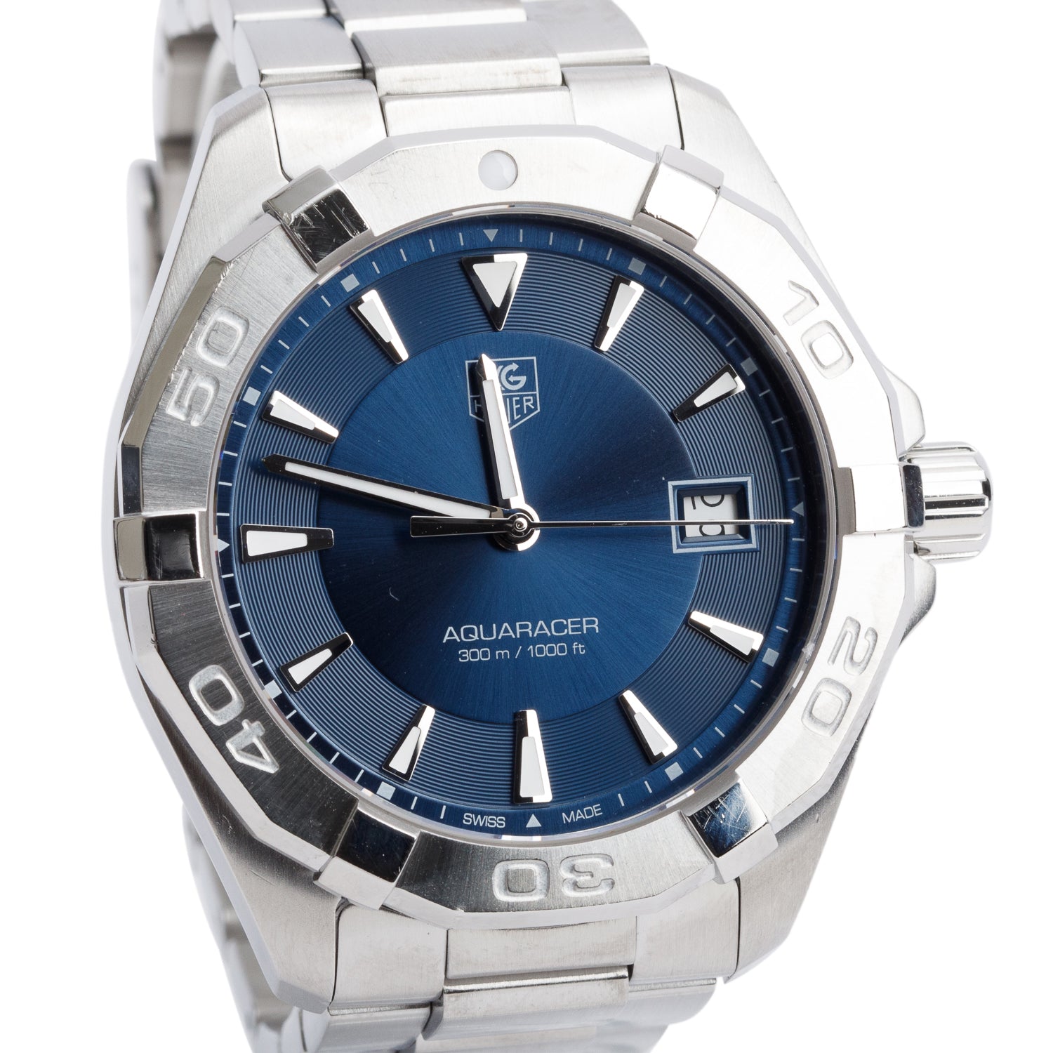 Tag Heuer Stainless Steel Aquaracer 41 MM Quartz Watch Blue Dial WAY1112