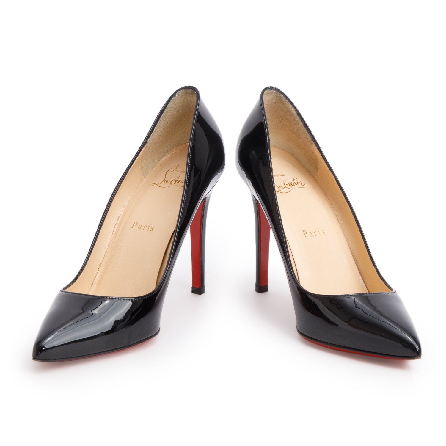 Christian Louboutin Black Patent Leather Pigalle 100, Size 38.5 w/ Box & Receipt