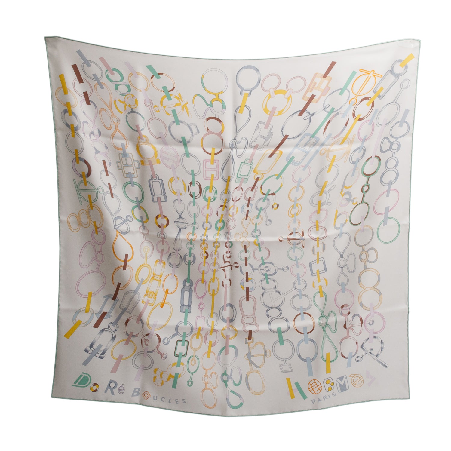 Hermes Grey Multicolor 'Do Re Boucles' Silk Scarf 90 w/ Box