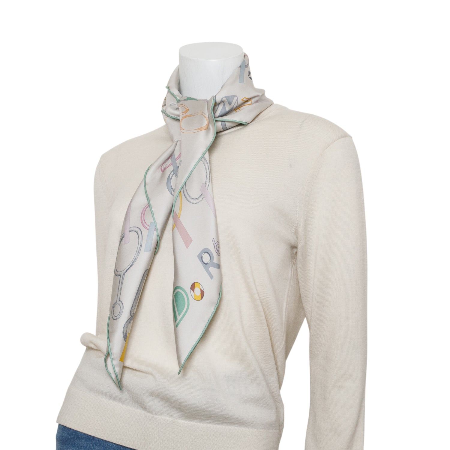 Hermes Grey Multicolor 'Do Re Boucles' Silk Scarf 90 w/ Box