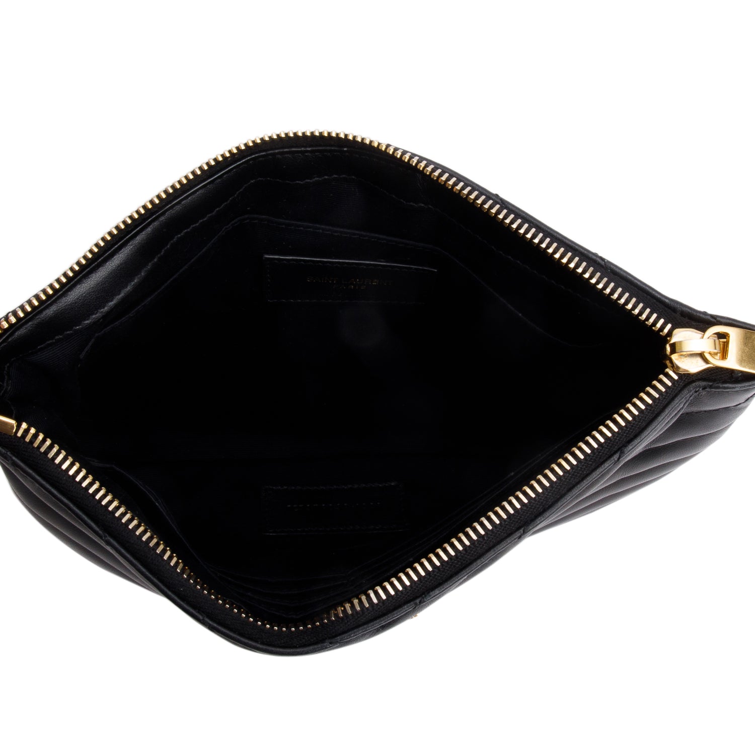 Saint Laurent 2021 Black Calfskin Matelasse Monogram Casssandre Zip Pouch