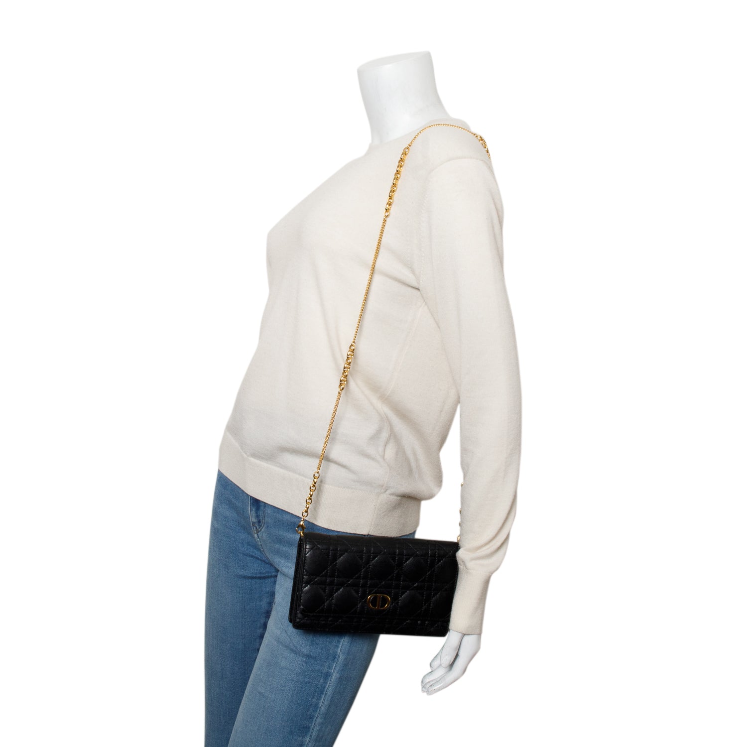 Christian Dior 2022 Black Supple Calfskin Caro Pouch w/ Chain