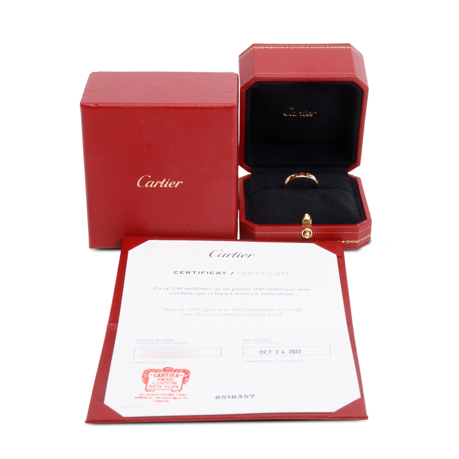 Cartier 2022 18k Yellow Gold 3.6 mm Love Wedding Band Ring, Size 55 7.25 w/ Box & Receipt