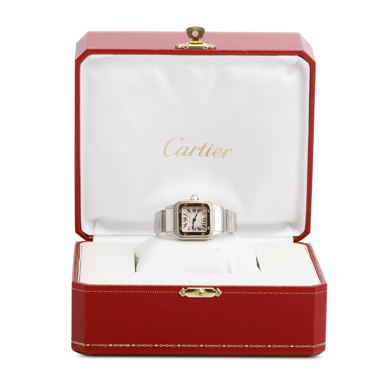 Cartier Stainless Steel & 18k Yellow Gold Santos de Cartier Carree Automatic Watch, Small Model 2423 w/ Box