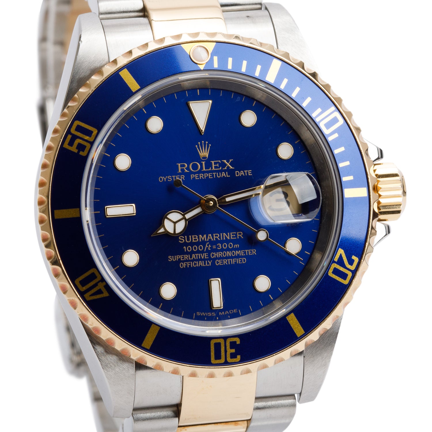 Rolex Stainless Steel & 18k Yellow Gold Submariner Date 40 MM Automatic Watch Blue Dial 16613 w/ Box & Papers