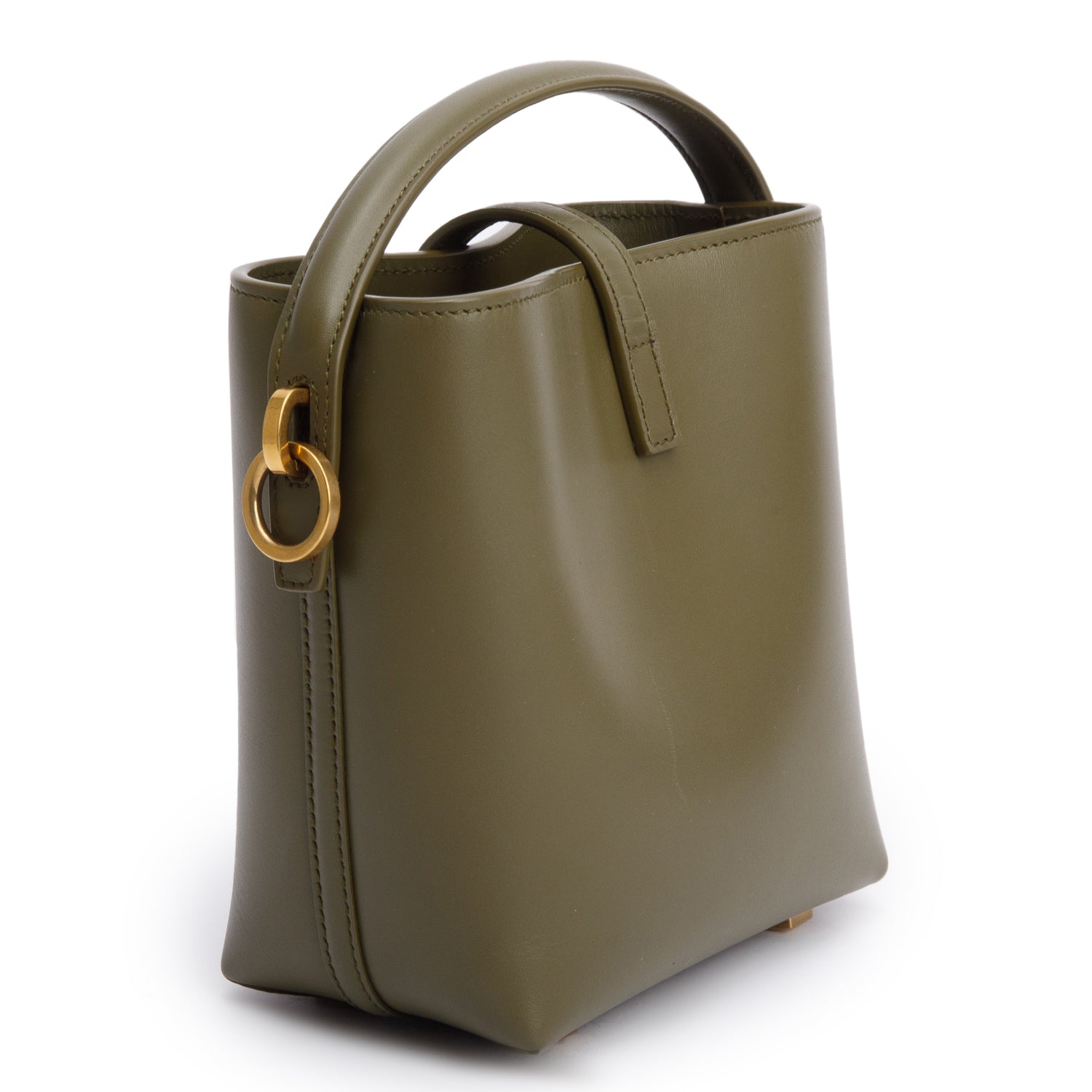 Saint Laurent 2024 Olive Shiny Calfskin Le 37 Mini Bucket Bag w/ Strap