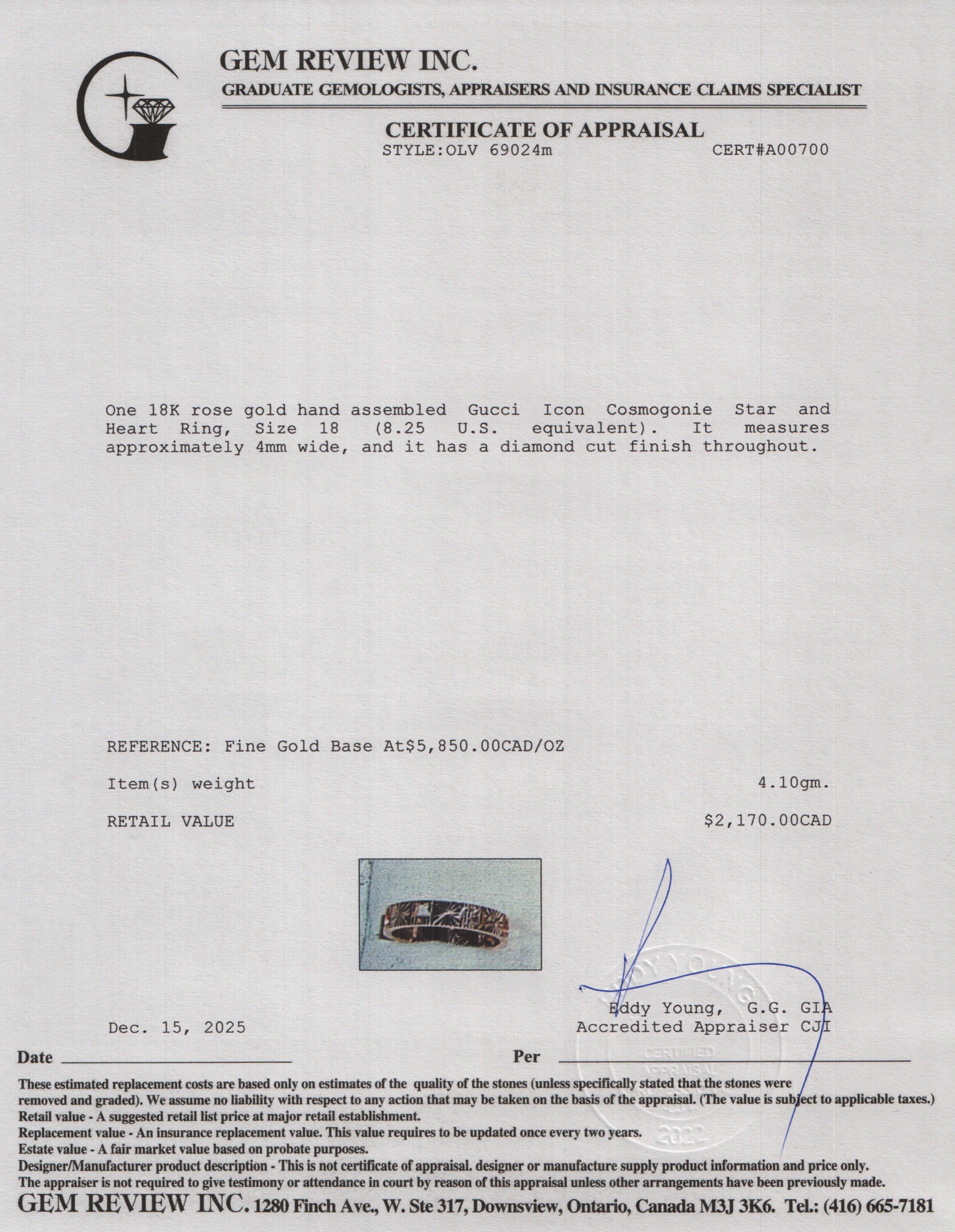 Gucci 18k Rose Gold Icon Cosmogonie Star and Heart Ring, Size 18 8.25