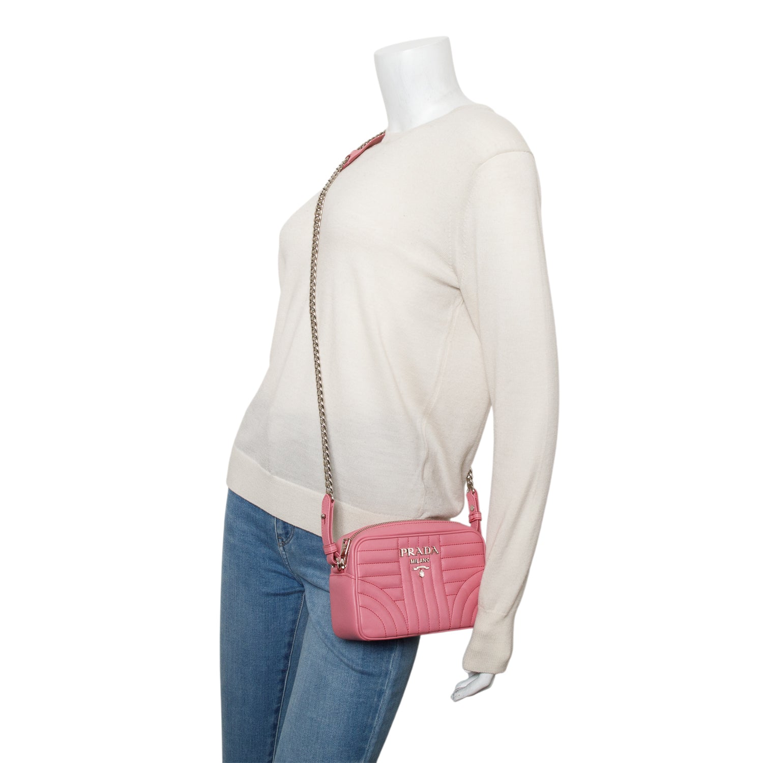 Prada Pink Soft Calfskin Diagramme Camera Bag
