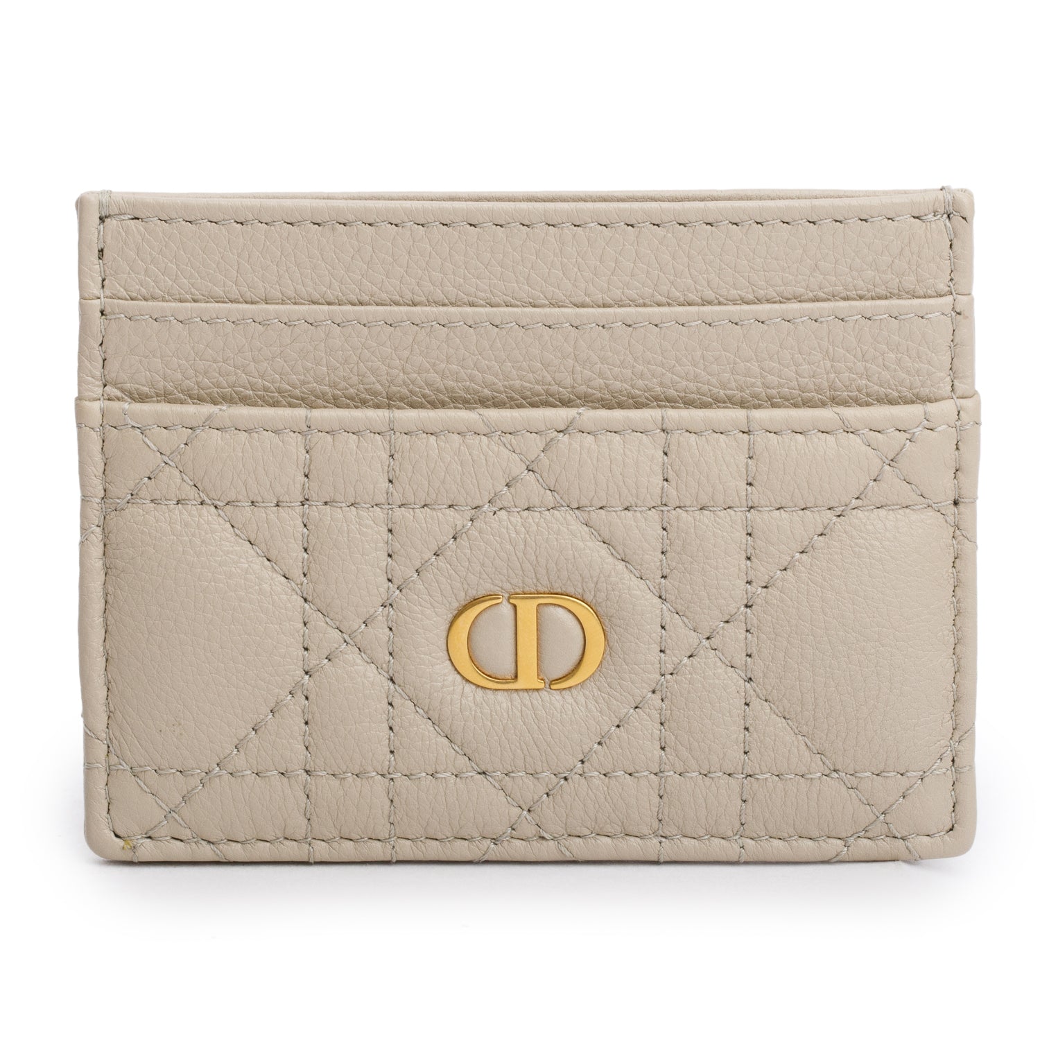 Christian Dior 2023 Beige Supple Cannage Leather Caro Freesia Card Holder w/ Box