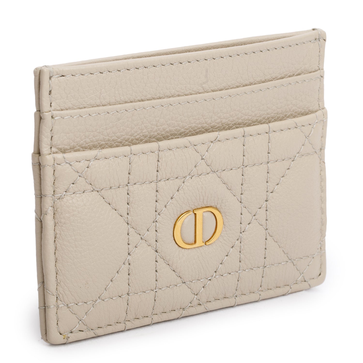 Christian Dior 2023 Beige Supple Cannage Leather Caro Freesia Card Holder w/ Box