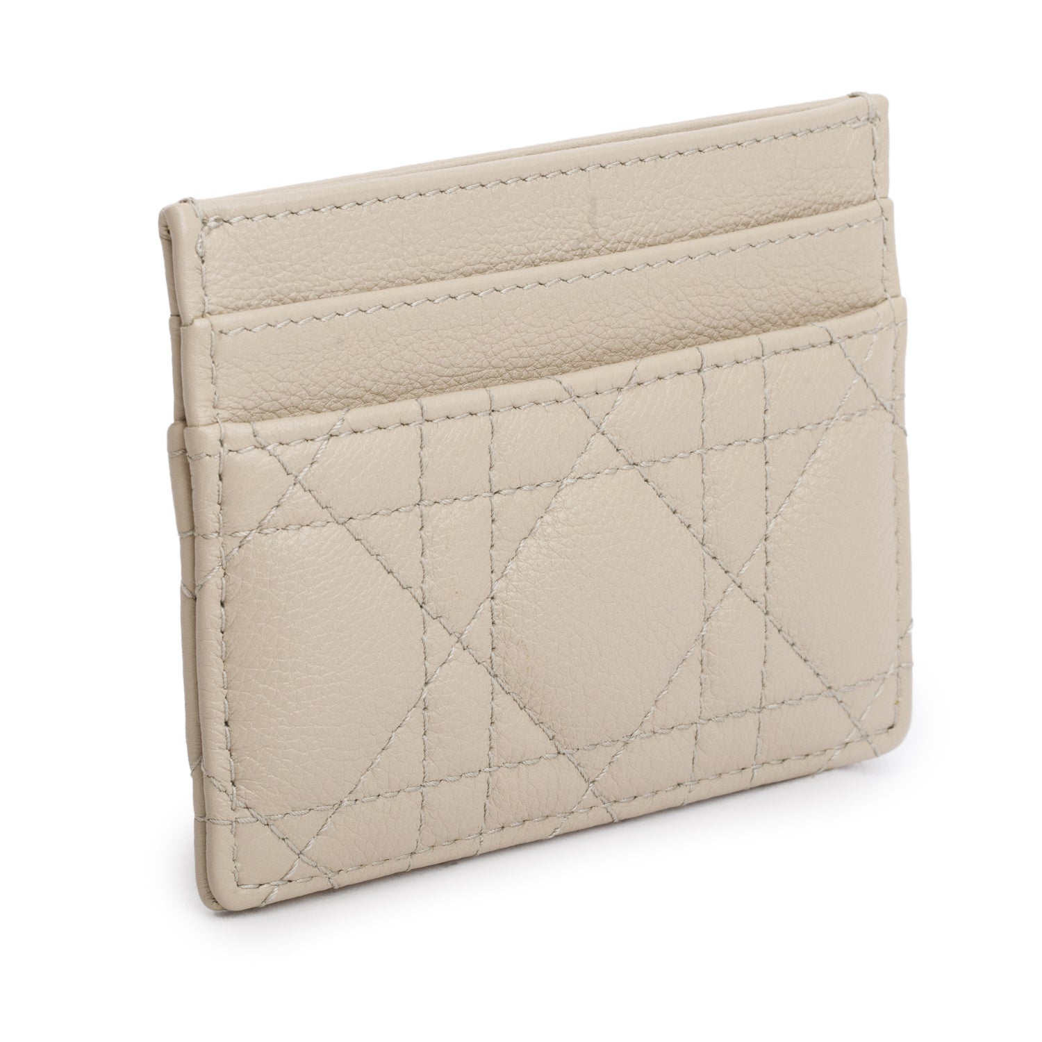 Christian Dior 2023 Beige Supple Cannage Leather Caro Freesia Card Holder w/ Box