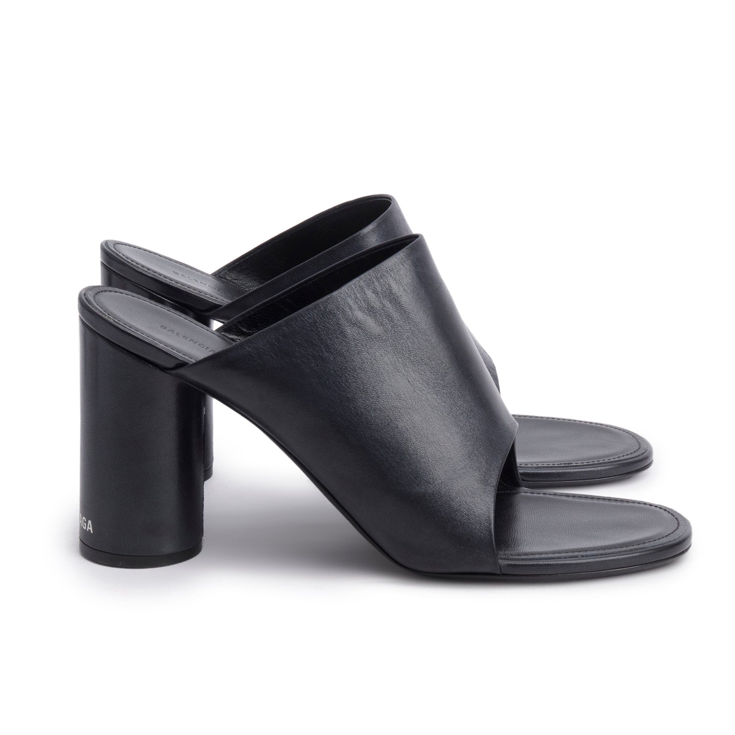 Balenciaga Black Shiny Sheepskin Oval Sandals, Size 40 w/ Box