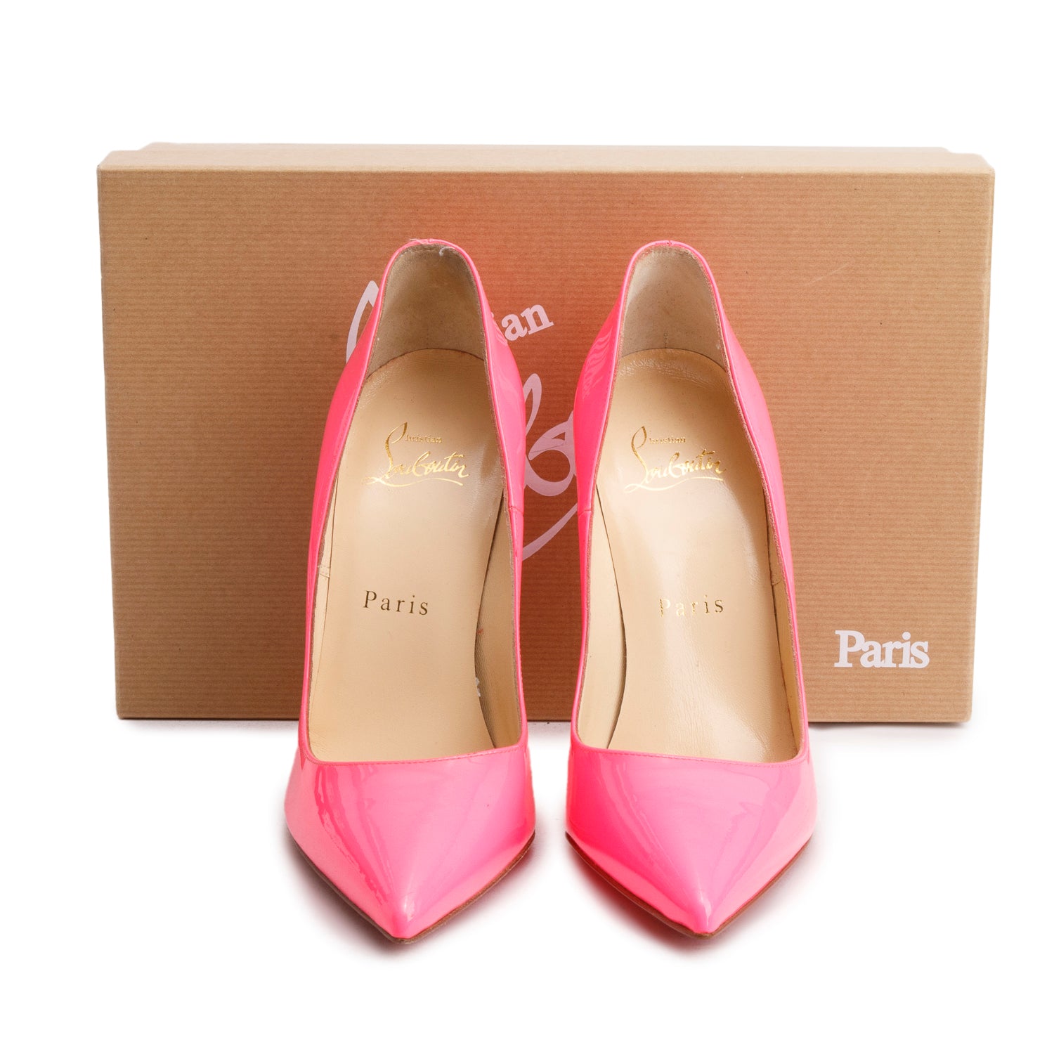 Christian Louboutin Pink Patent Leather Pigalle Follies 100 Pumps, Size 37 w/ Box