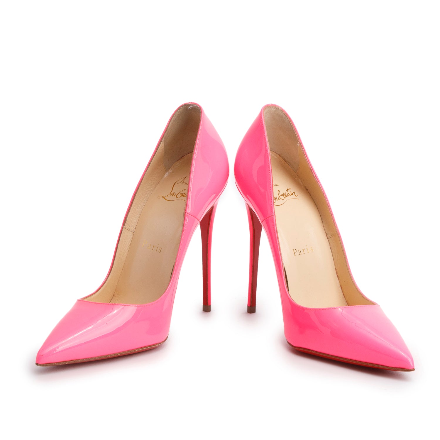 Christian Louboutin Pink Patent Leather Pigalle Follies 100 Pumps, Size 37 w/ Box