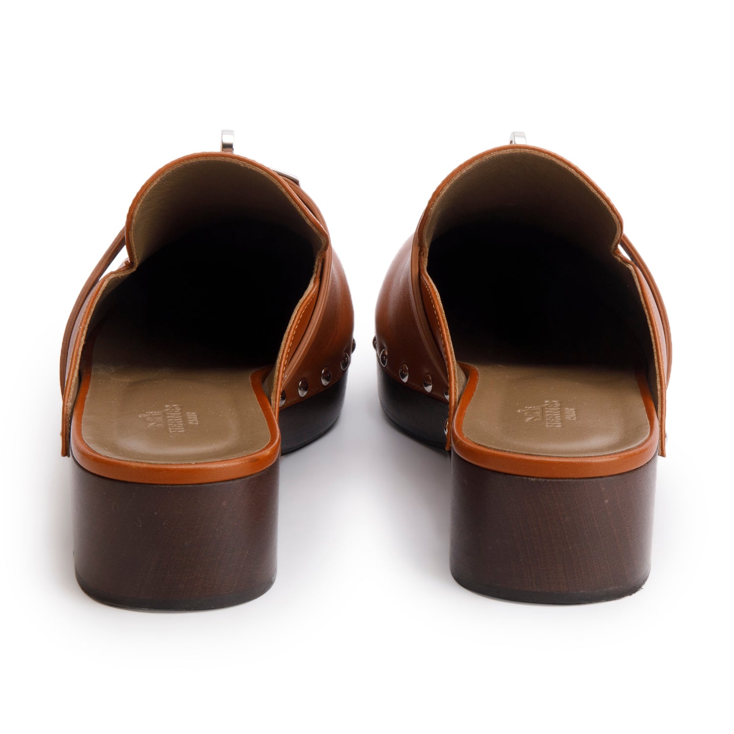 Hermes Natural Heritage Calfskin Carlotta Mules, Size 39