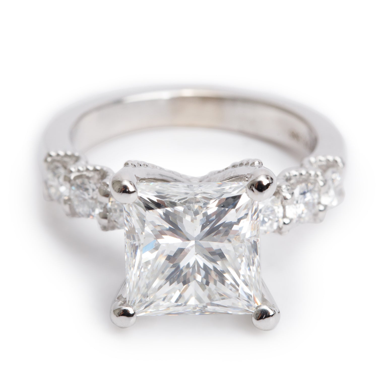 14k White Gold 5.08 ct. Princess Cut Diamond Engagement Ring, Size 6.25