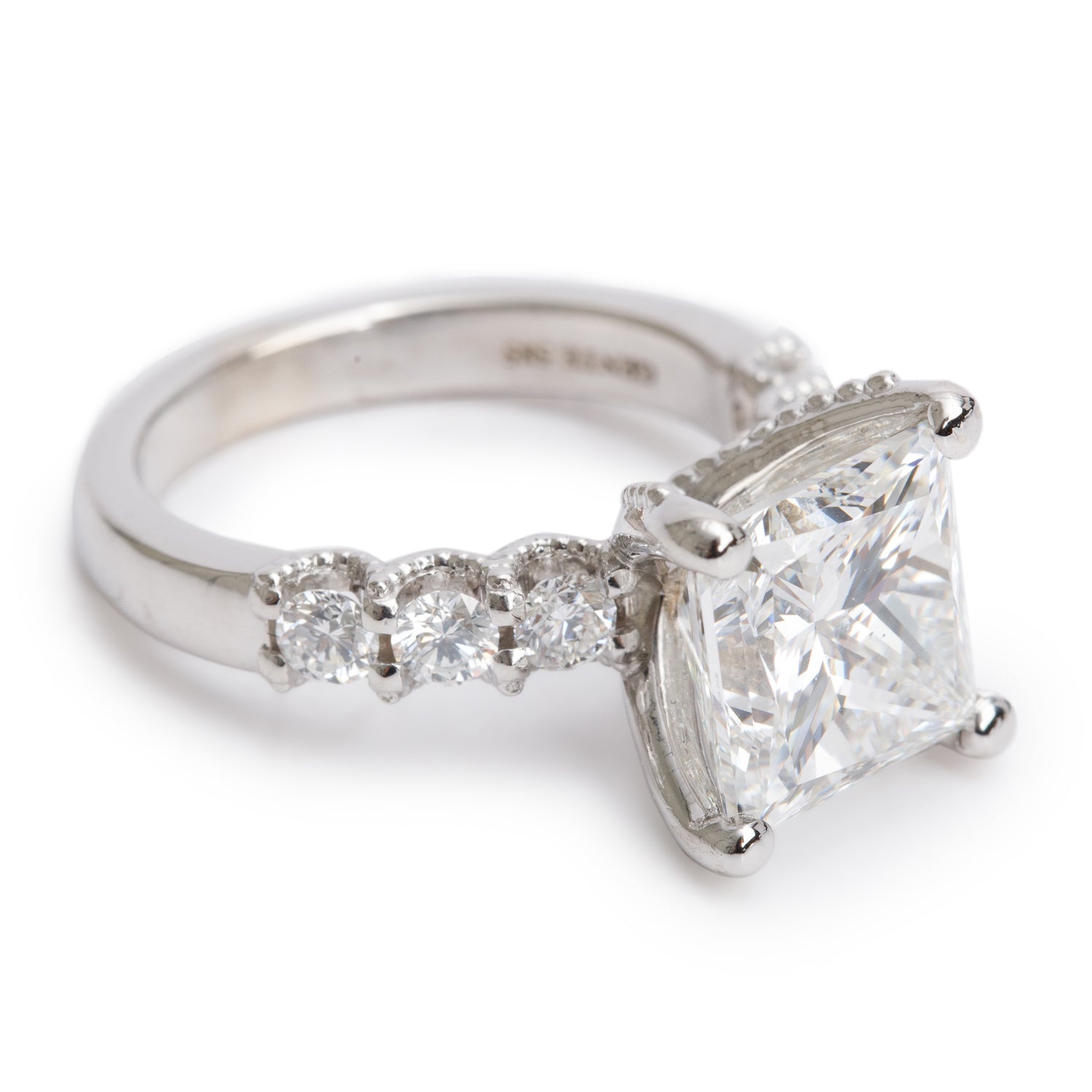 14k White Gold 5.08 ct. Princess Cut Diamond Engagement Ring, Size 6.25