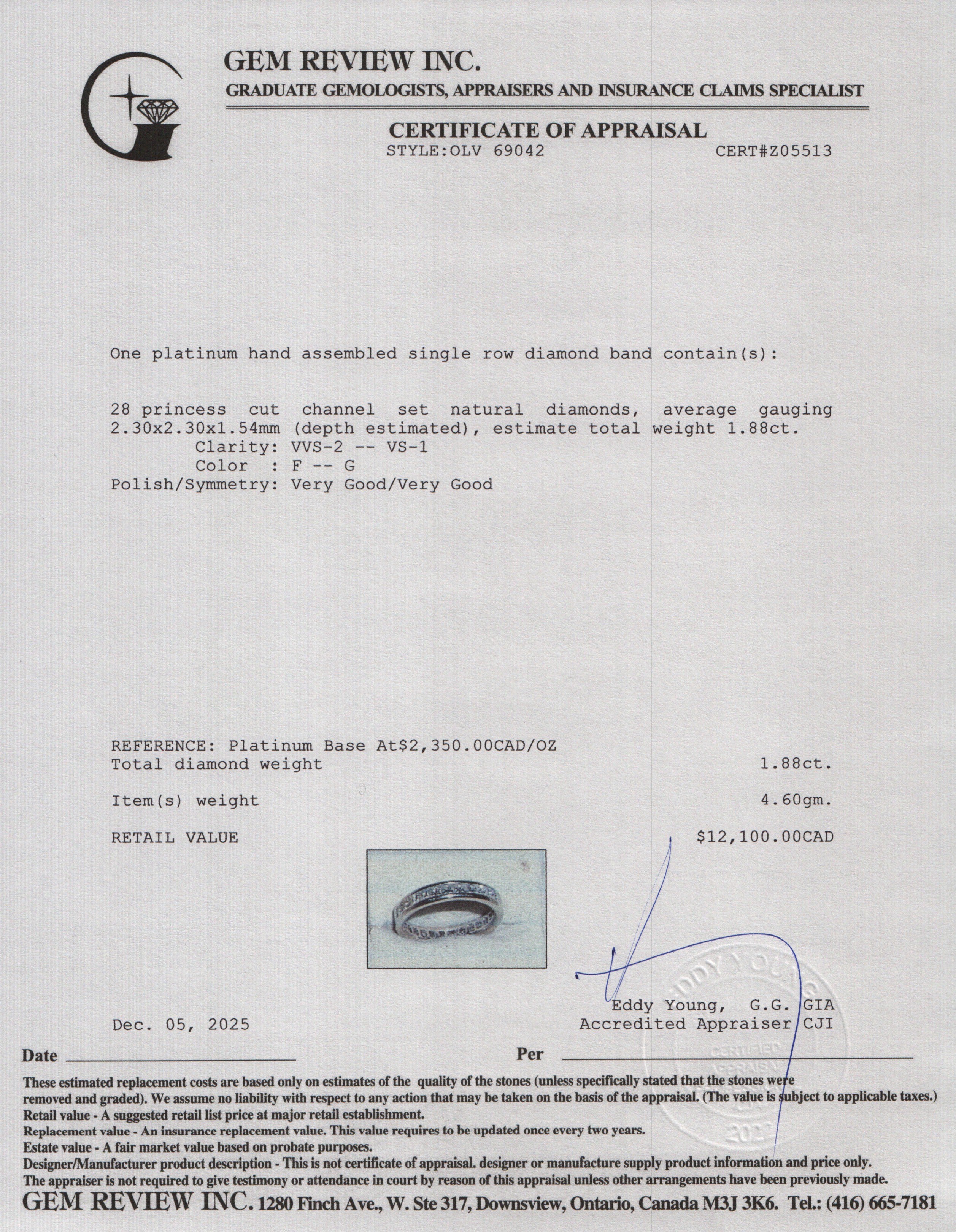 Platinum 1.88 tcw. Diamond Eternity Band Ring, Size 6.25