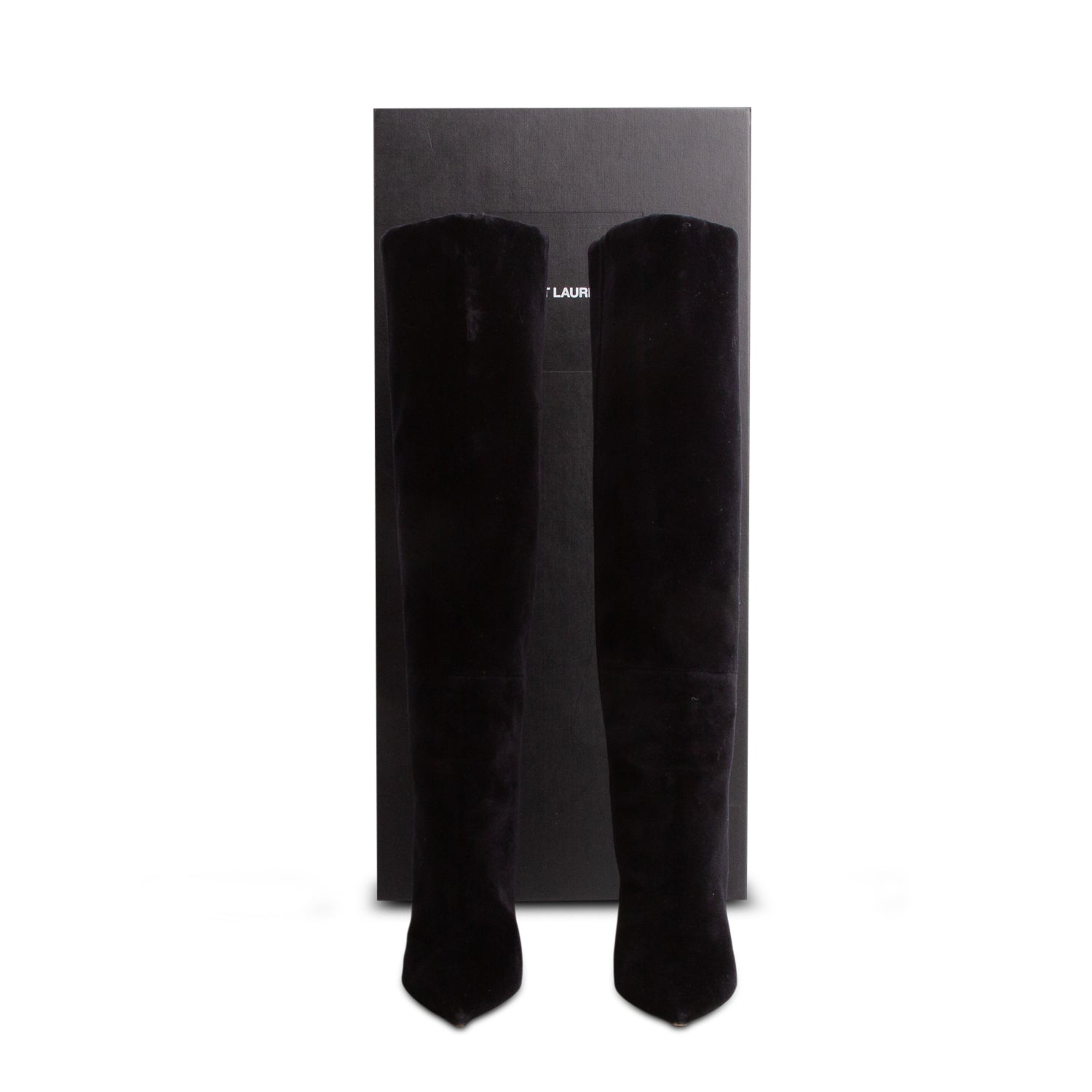 Saint Laurent Black Velvet Niki 115 Wedge Over the Knee Boots, Size 39.5 w/ Box