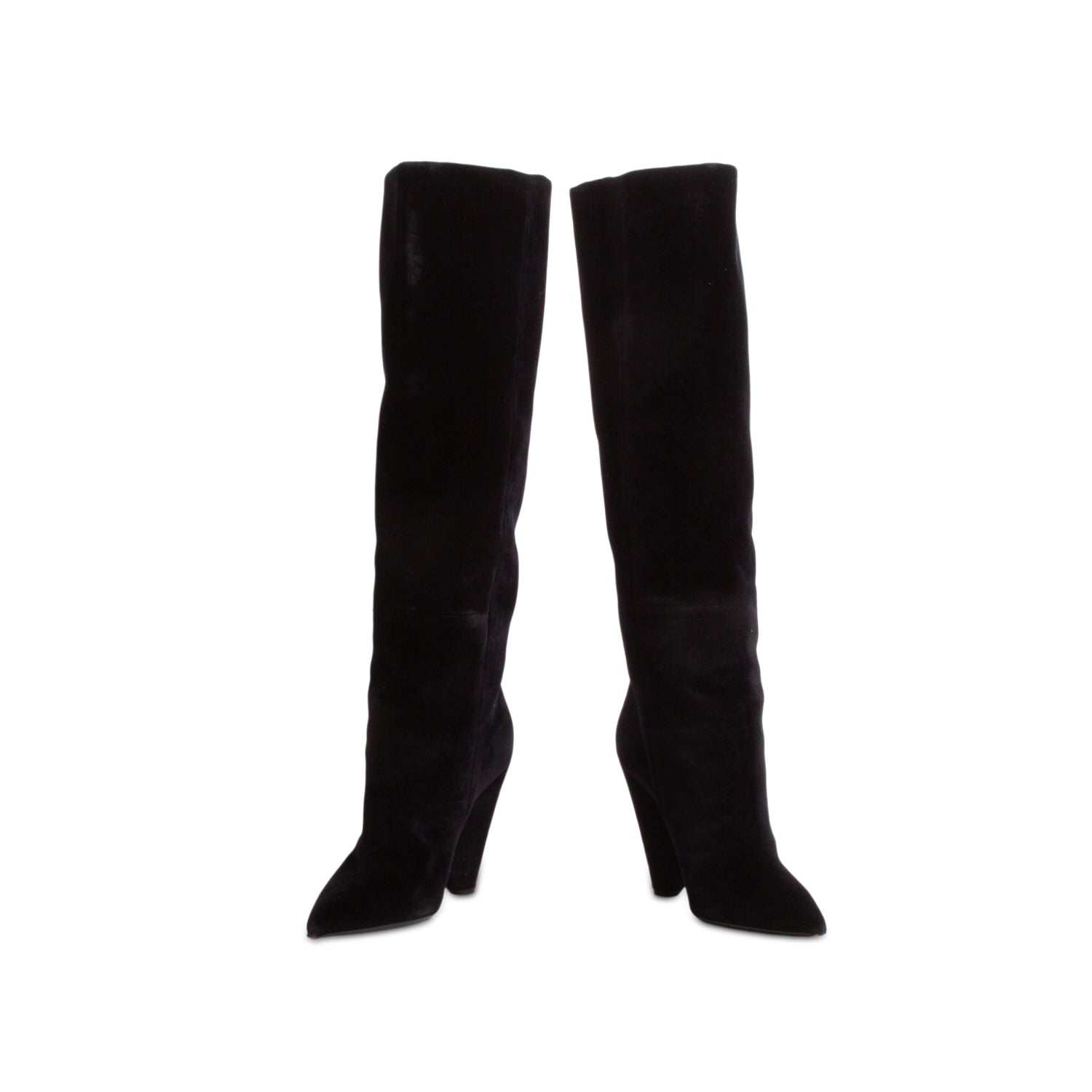 Saint Laurent Black Velvet Niki 115 Wedge Over the Knee Boots, Size 39.5 w/ Box