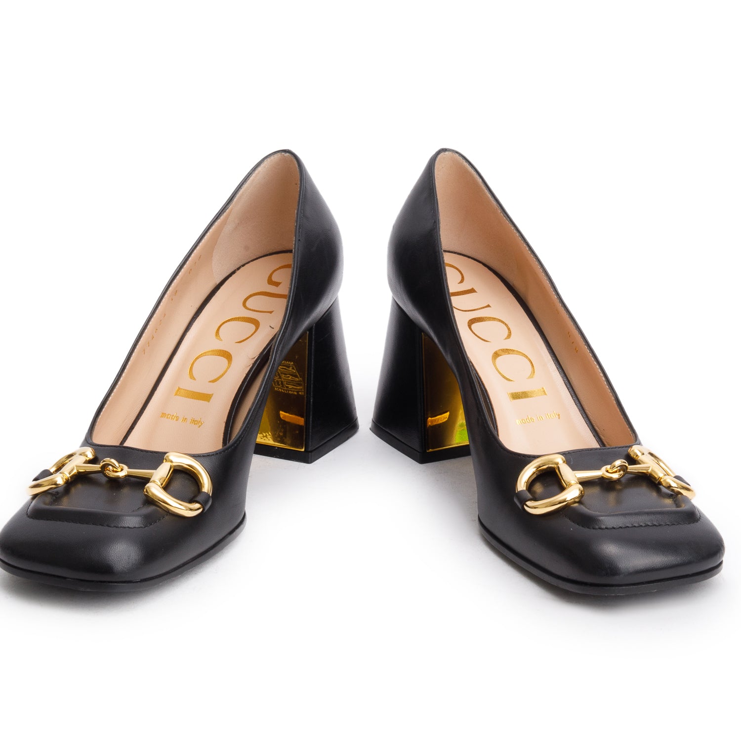 Gucci Black Nappa Calfskin Charlotte Horsebit Heels, Size 38 w/ Box