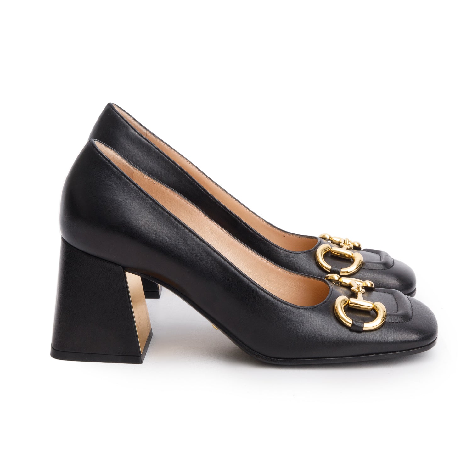 Gucci Black Nappa Calfskin Charlotte Horsebit Heels, Size 38 w/ Box