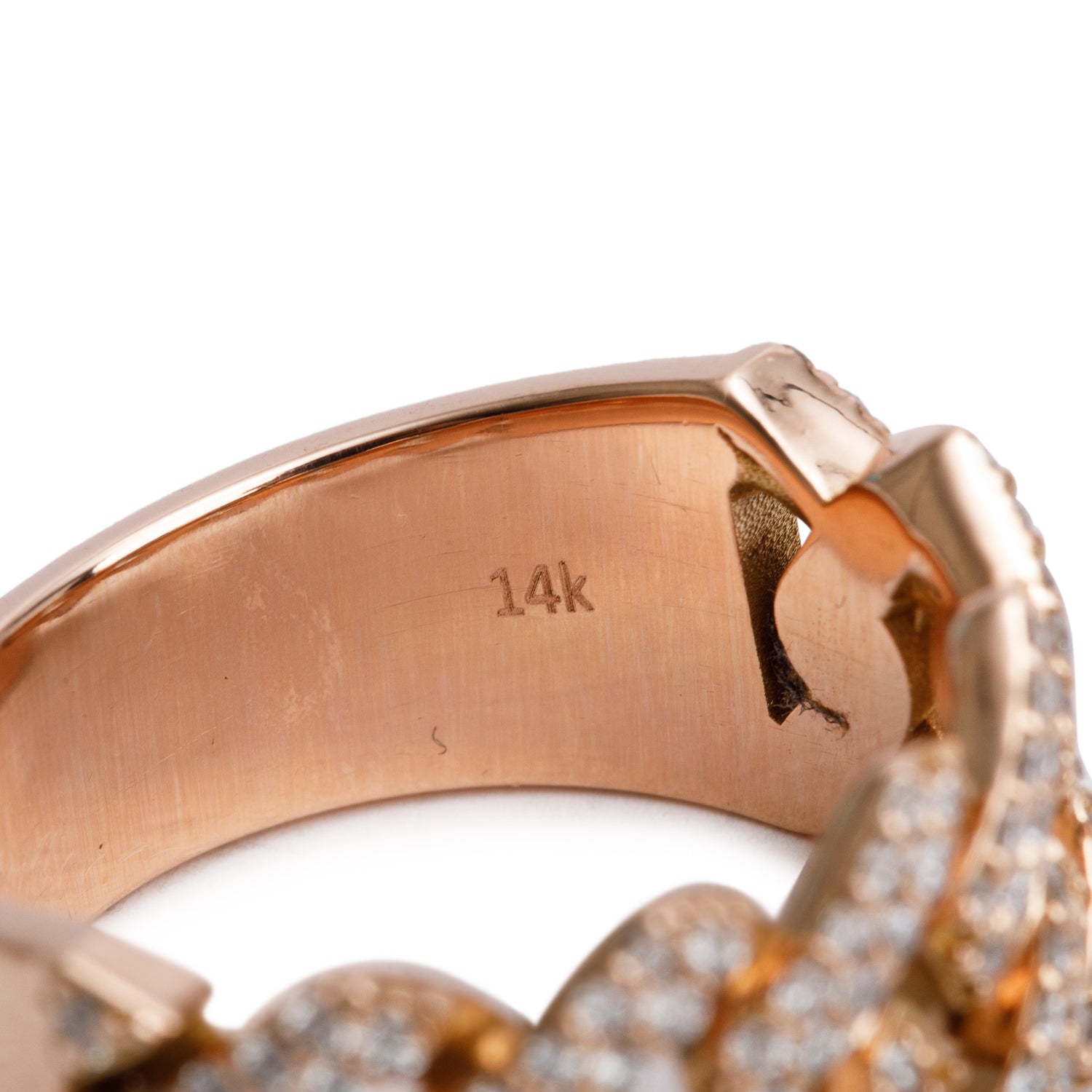 14k Rose Gold Diamond Fixed Link Band Ring, Size 9.25