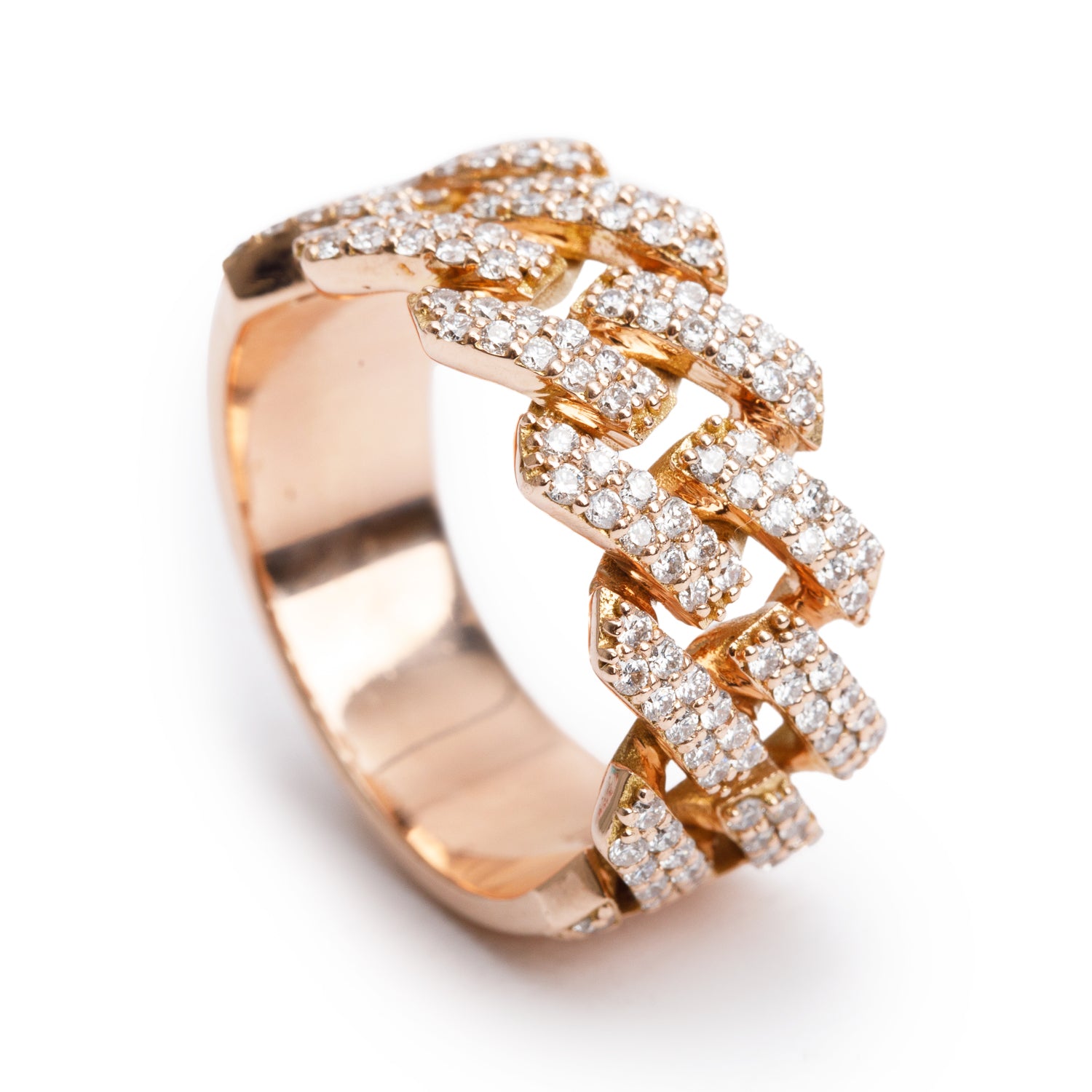 14k Rose Gold Diamond Fixed Link Band Ring, Size 9.25