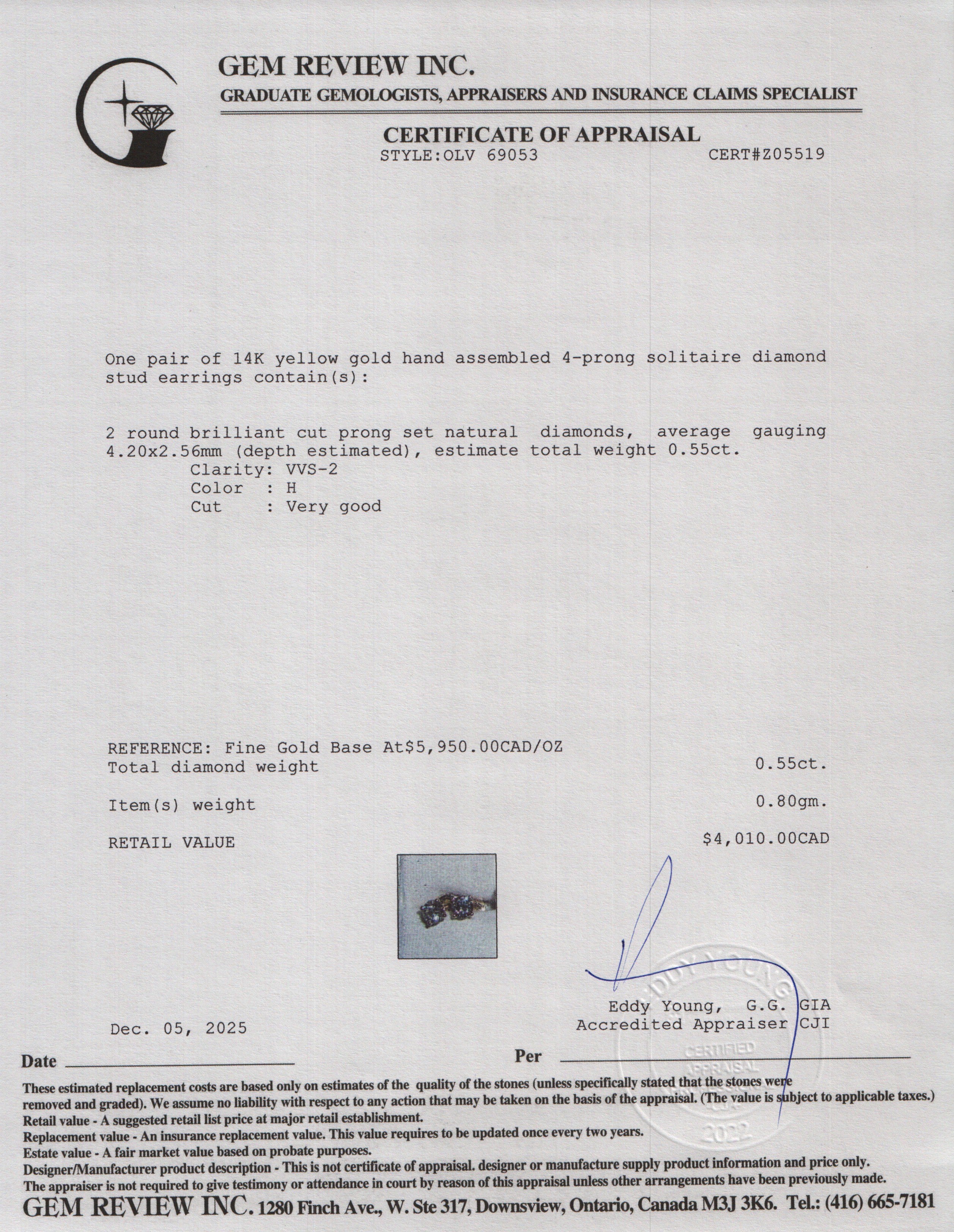 14k Yellow Gold 0.55 tcw. Diamond Stud Earrings