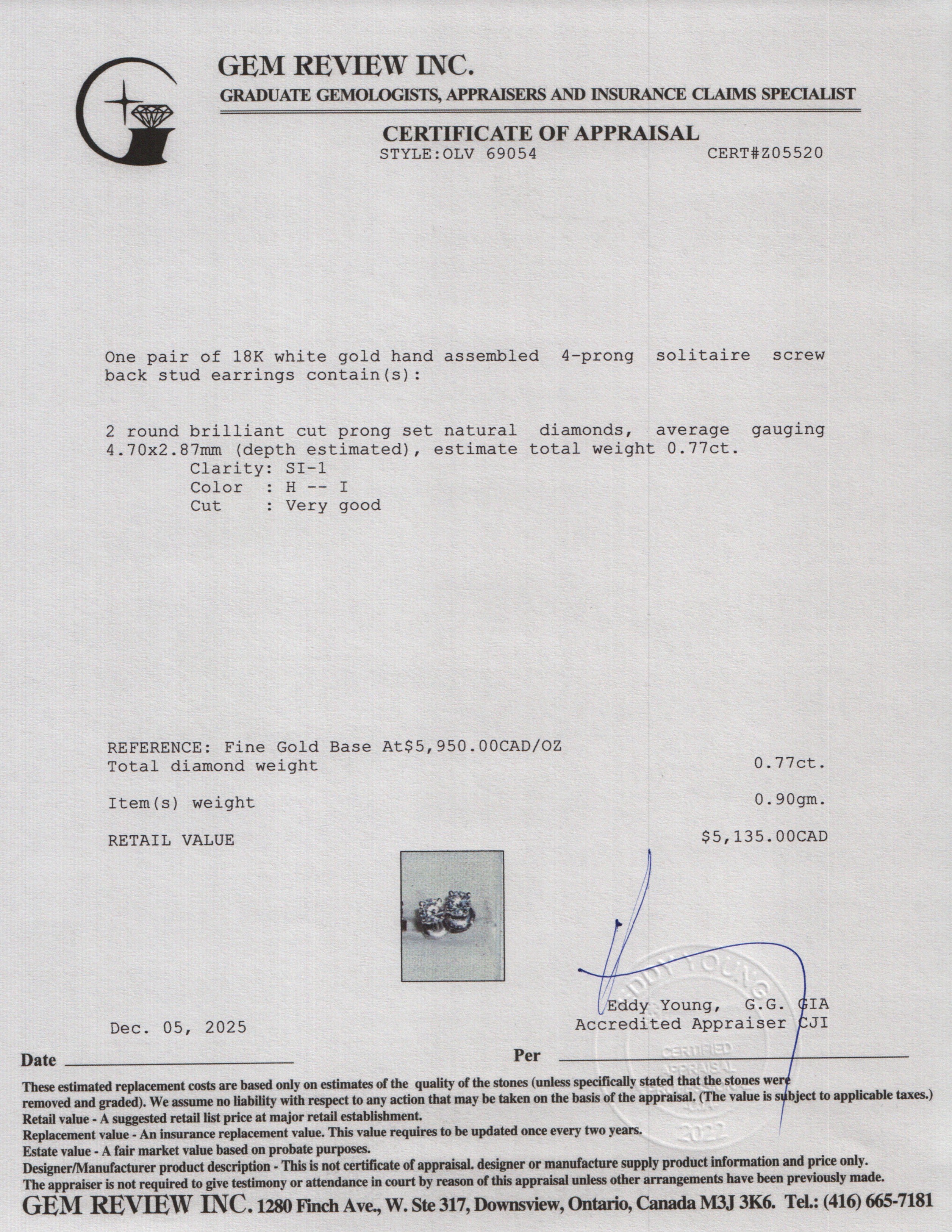 18k White Gold 0.77 tcw. Diamond Stud Earrings