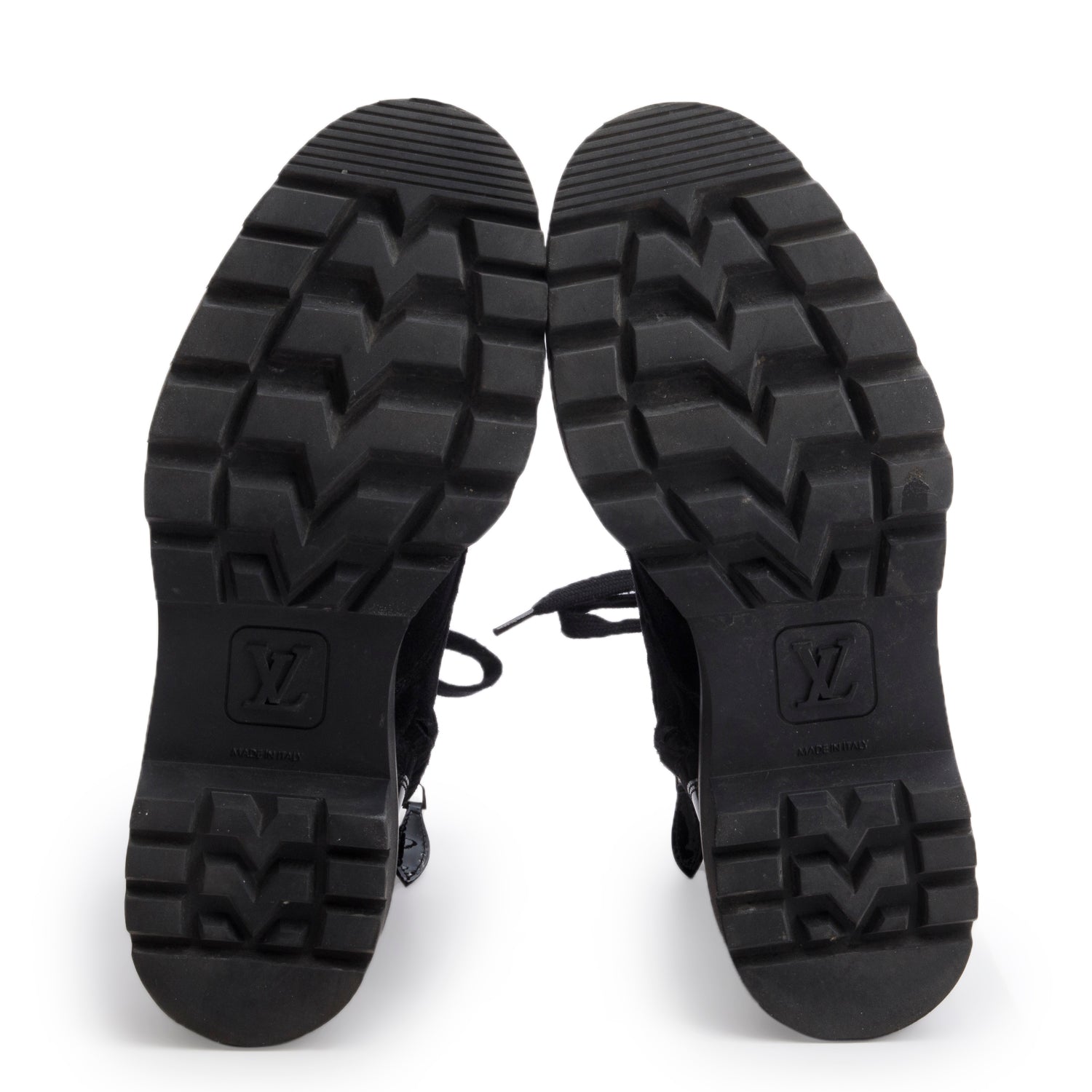 Louis Vuitton Black Suede Patent Leather Monogram Citizen Flat Ranger Boots, Siz3e 37.5 w/ Box