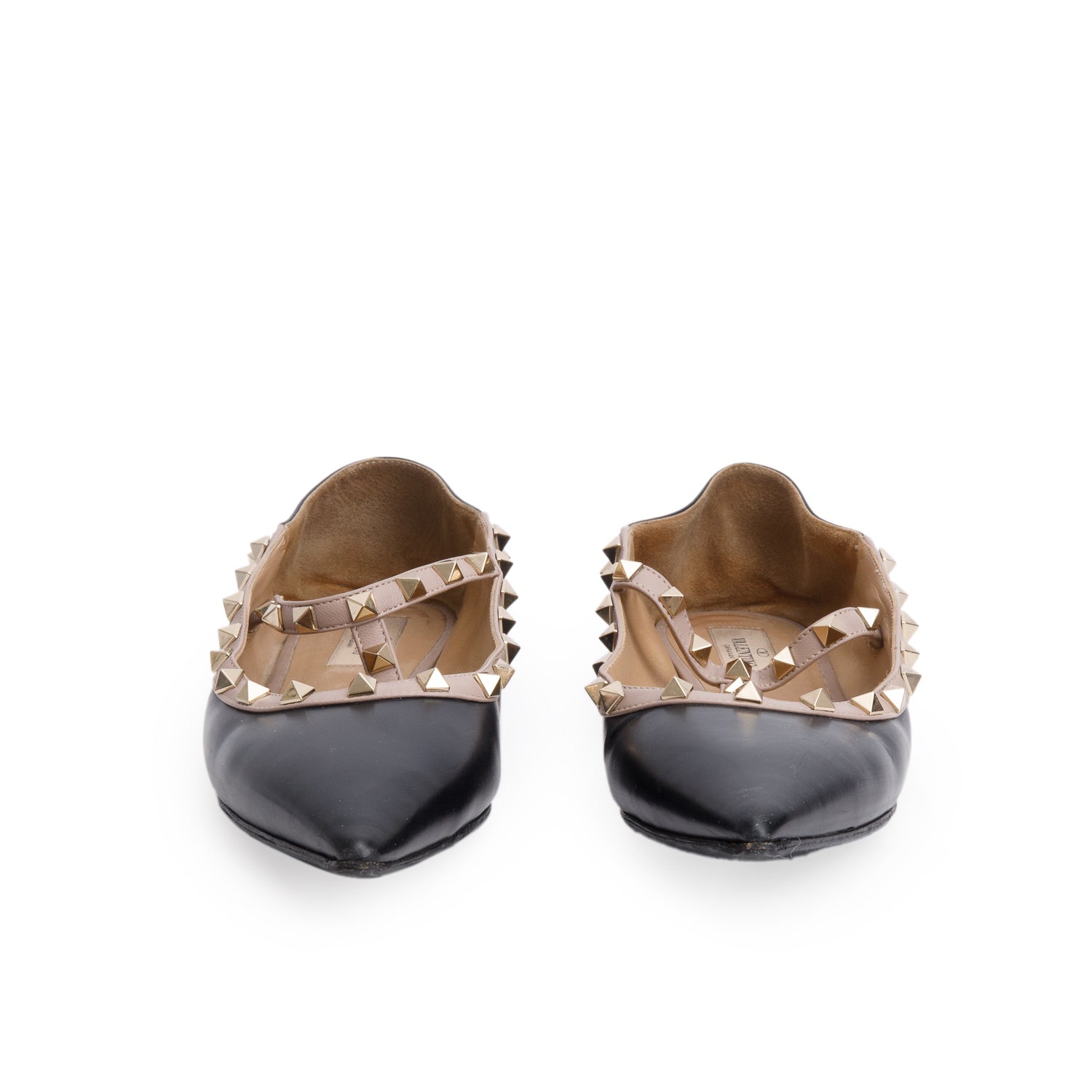Valentino Black Nappa Leather Rockstud Caged Ballet Flats, Size 39