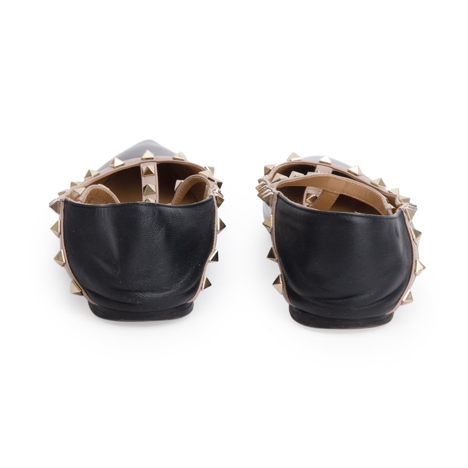 Valentino Black Nappa Leather Rockstud Caged Ballet Flats, Size 39