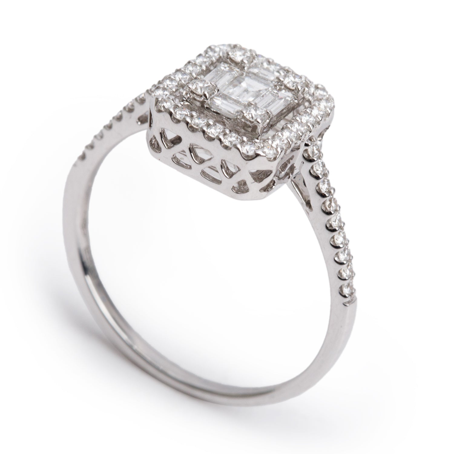 Effy 18k White Gold Diamond Illusion Setting Engagement Ring, Size 6.5