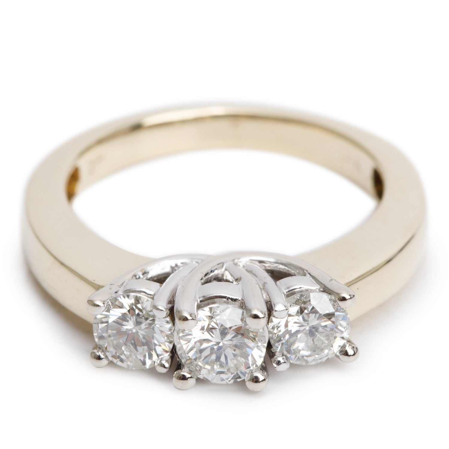 14k Yellow & White Gold Diamond Three-Stone Ring, Size 7