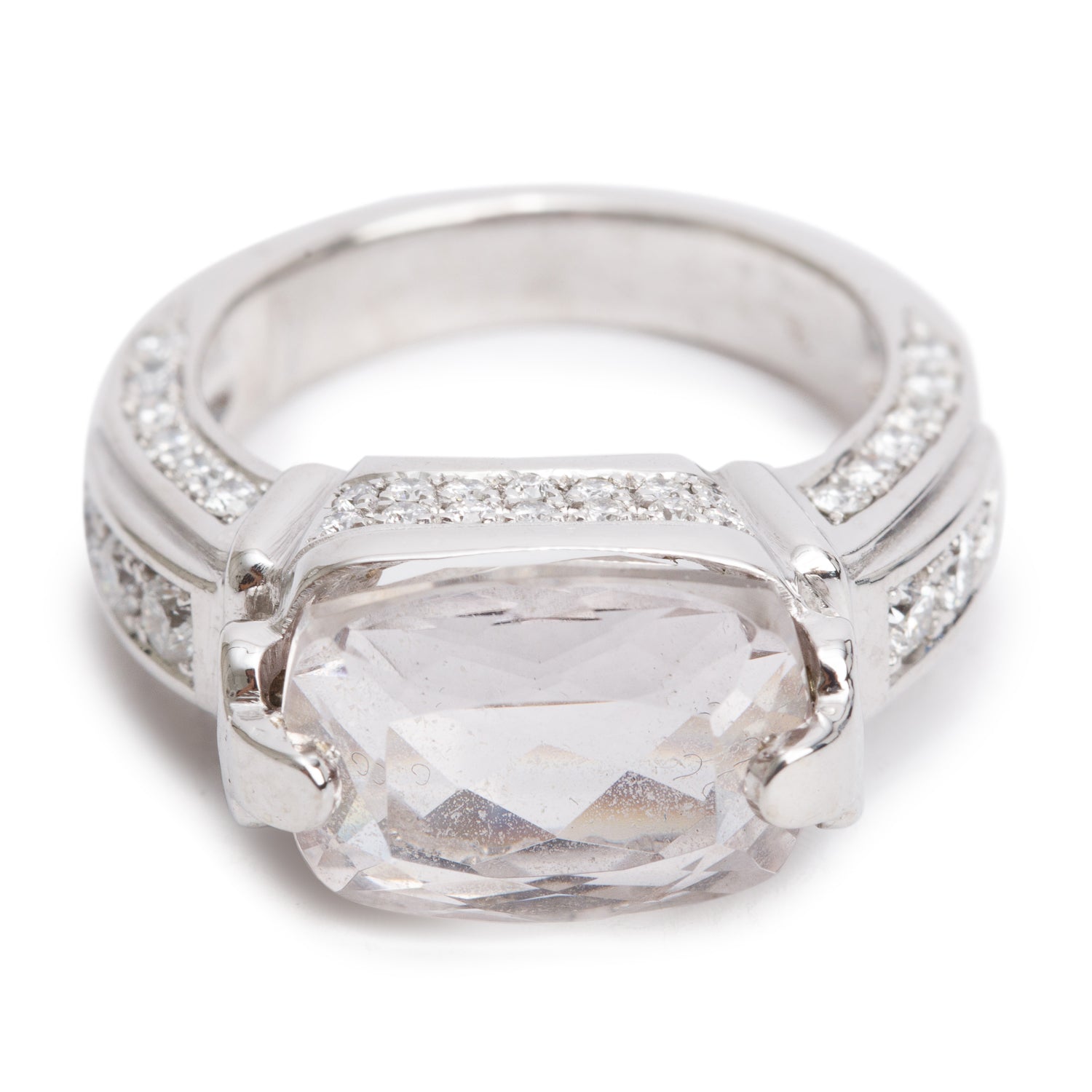 18k White Gold Kunzite and Diamond Cocktail Ring, Size 6.25