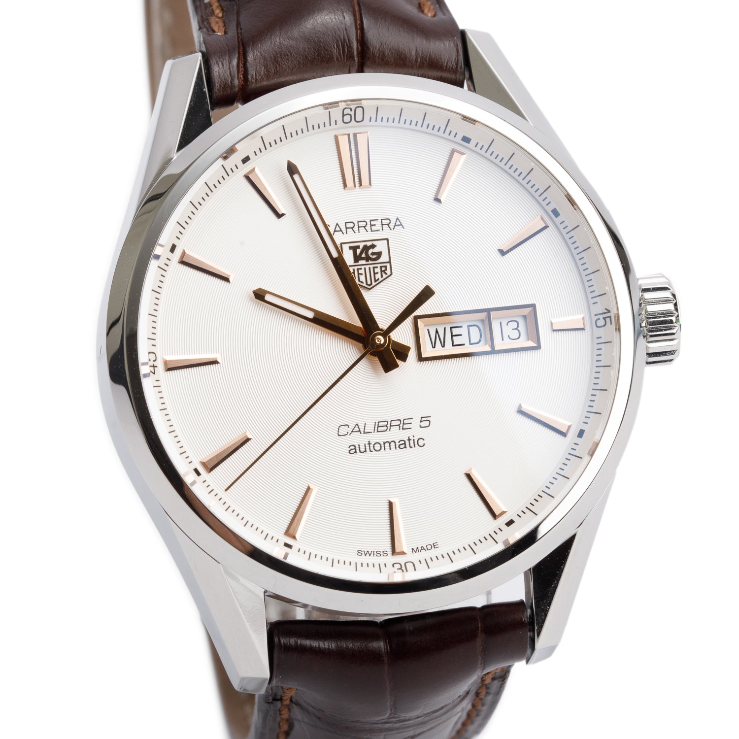 Tag Heuer Stainless Steel Carrera Calibre 5 41 MM Automatic Watch  White Dial WAR201D-1 w/ Box & Papers