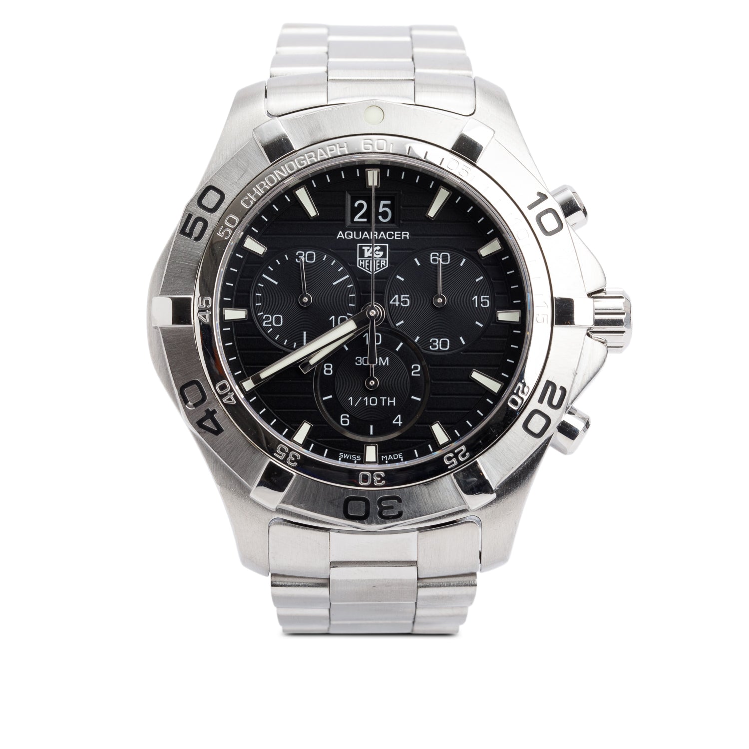 Tag Heuer Stainless Steel Aquaracer 43 mm Chronograph Quartz Watch Black Dial CAF101E