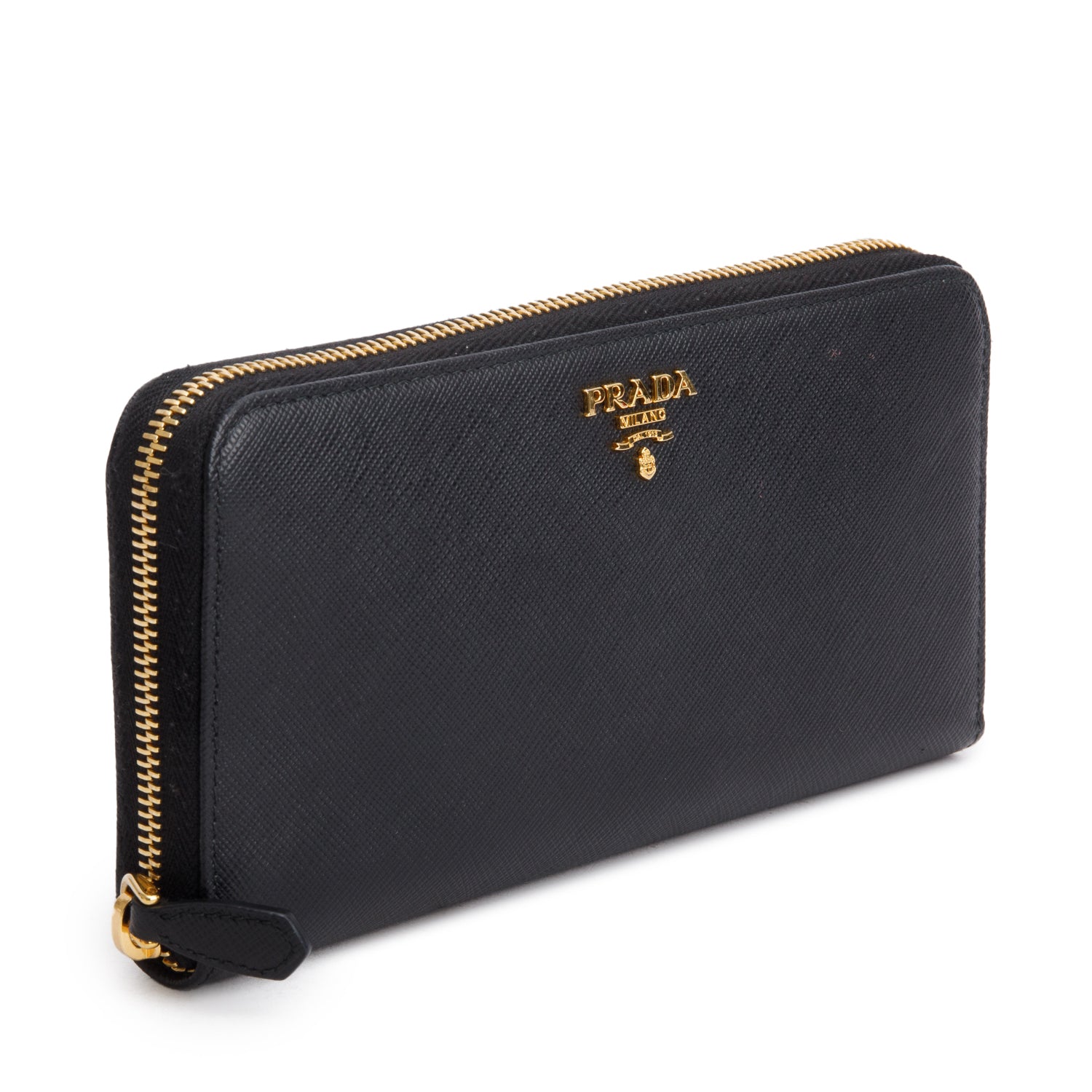 Prada Black Saffiano Leather Zip Around Wallet