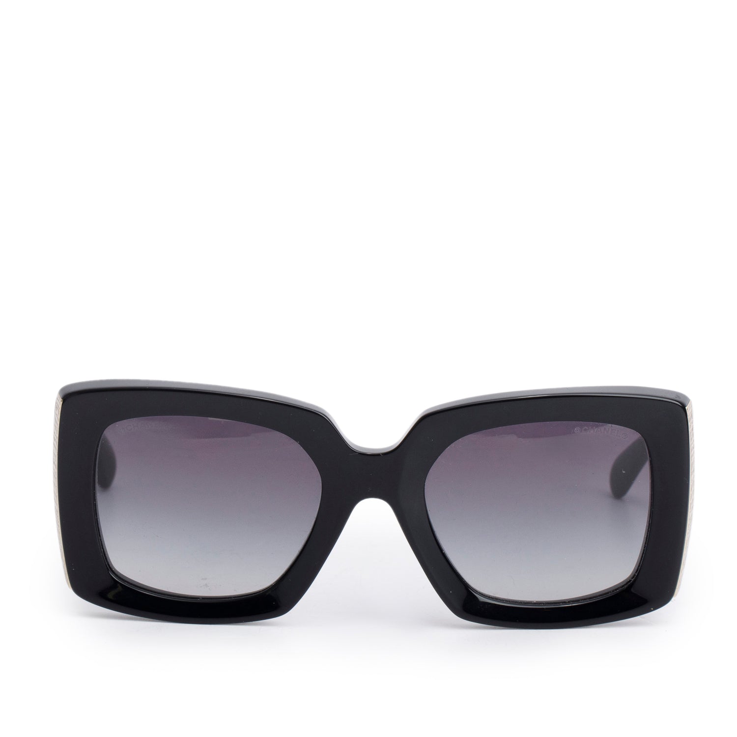 Chanel 5435 Black Interlocking CC Square Sunglasses w/ Box & Case